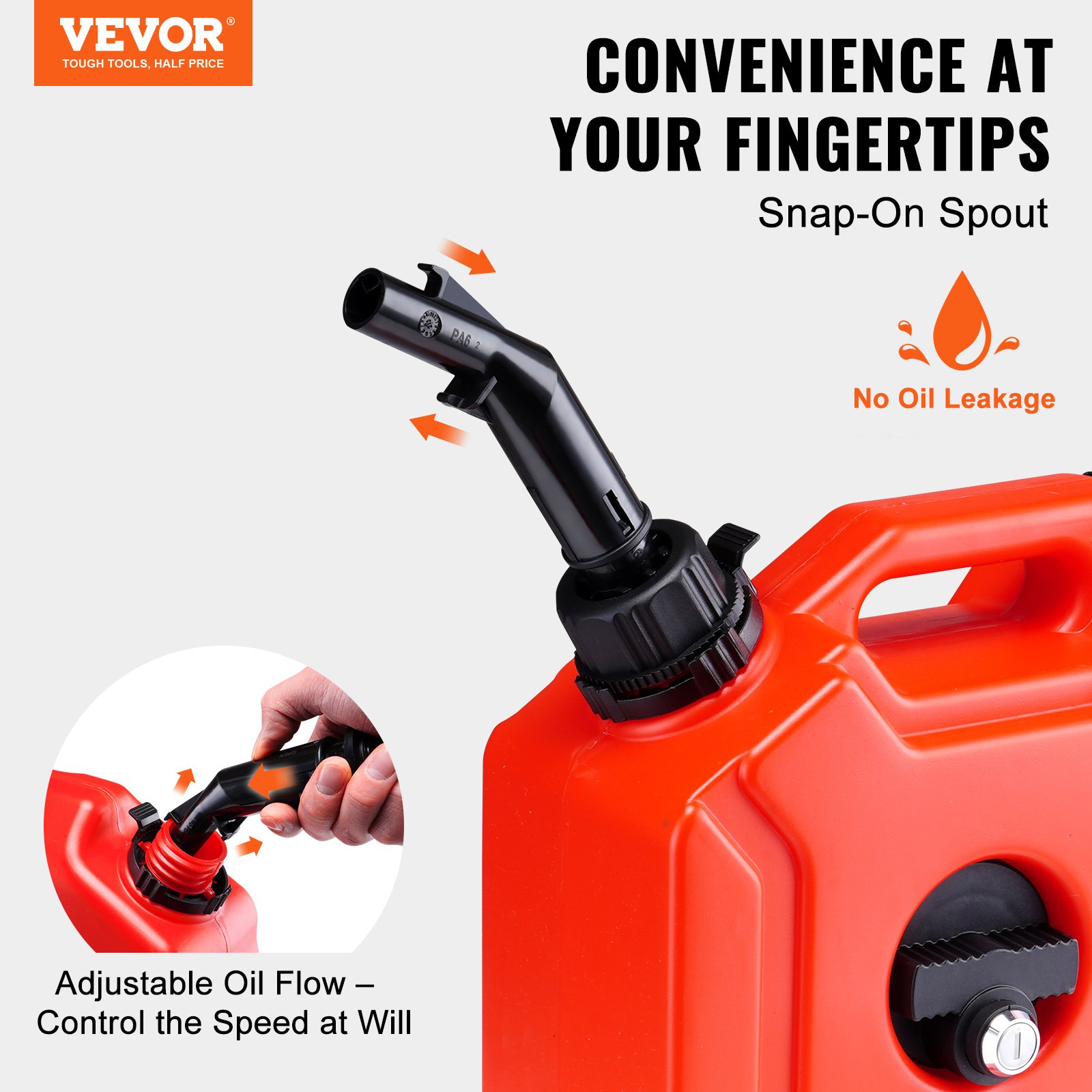 Kanister na benzynę VEVOR, zbiornik paliwa o pojemności 1,3 galona/5 l z dziobkiem i zamykanym wspornikiem, pojemnik na benzynę, funkcja automatycznego wyłączania i regulowane natężenie przepływu, kompatybilny z większością