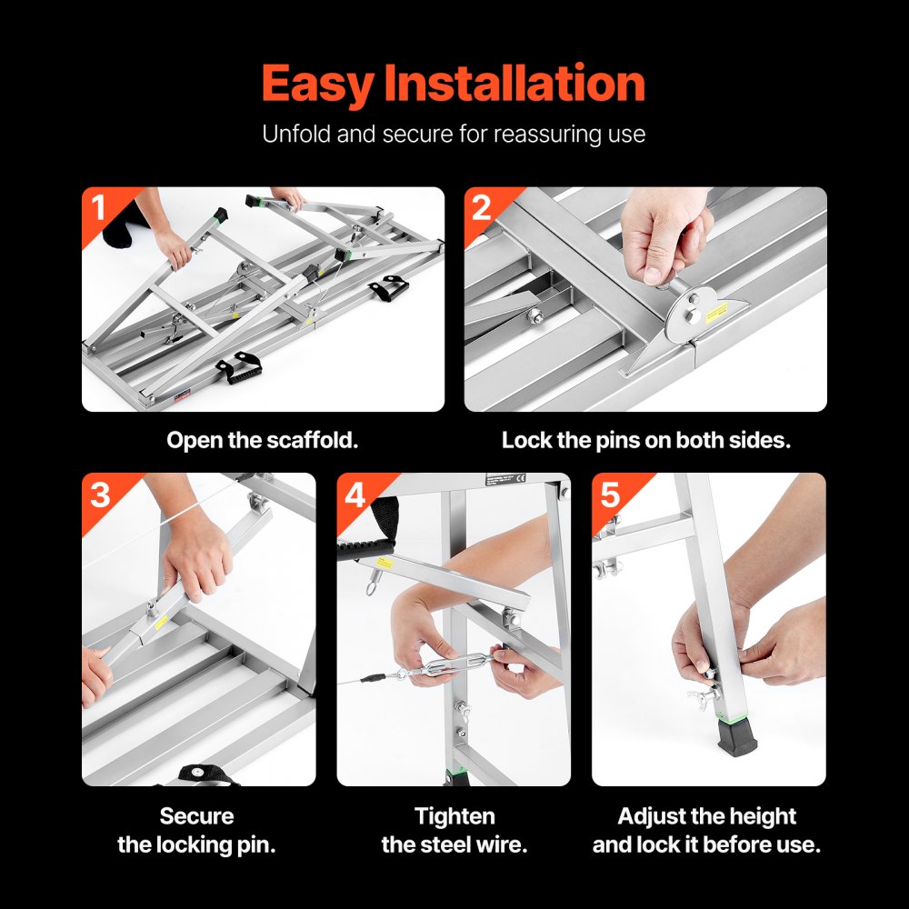 VEVOR work platform 700-1150 mm, foldable stepladder made of alloy steel, portable work platform, load capacity 360 kg, step stool for painting drywall, cleaning, washing