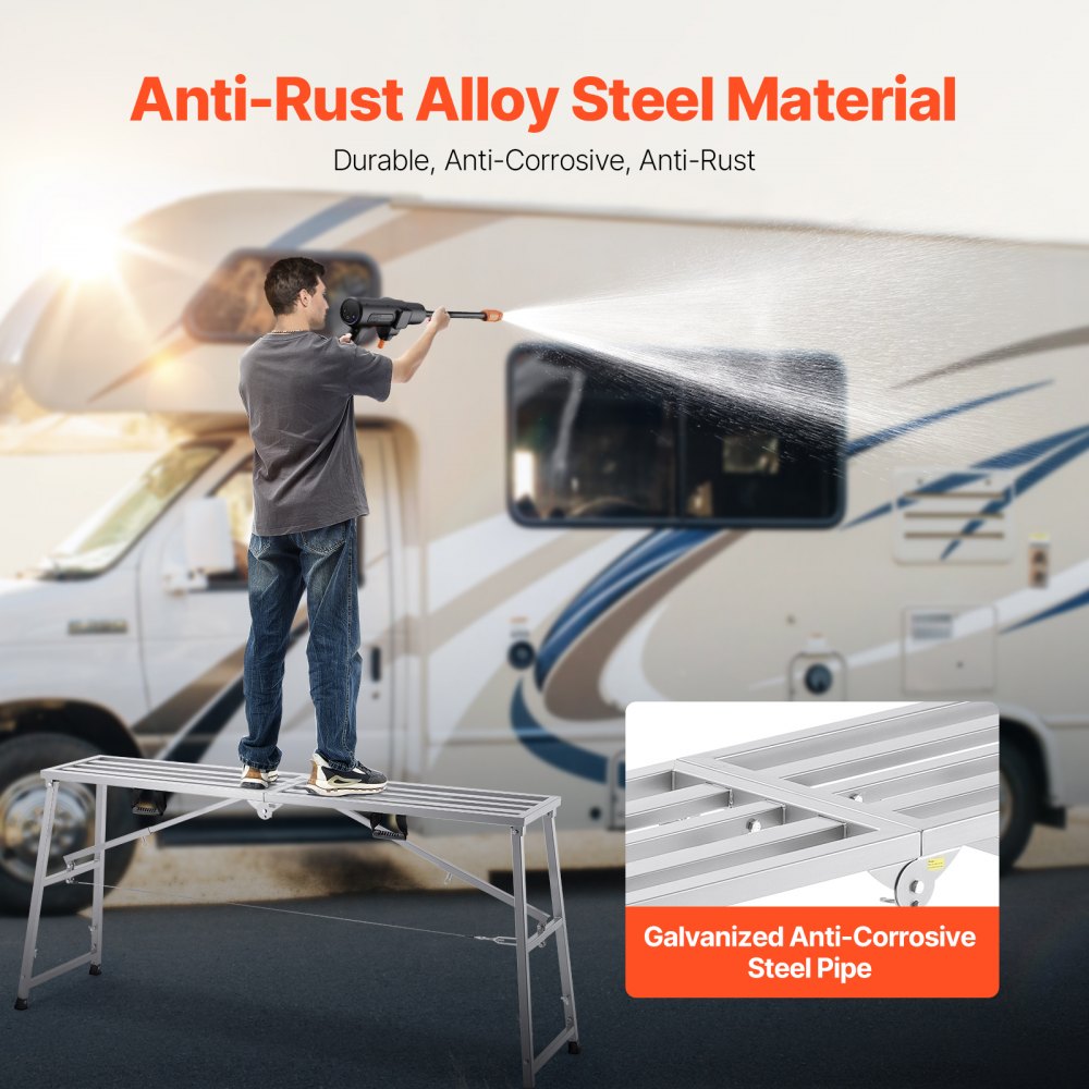 Platforma robocza VEVOR 900-1500 mm, składana drabina ze stali stopowej, przenośna platforma robocza, udźwig 400 kg, stołek schodkowy do malowania płyt gipsowo-kartonowych, czyszczenia, mycia