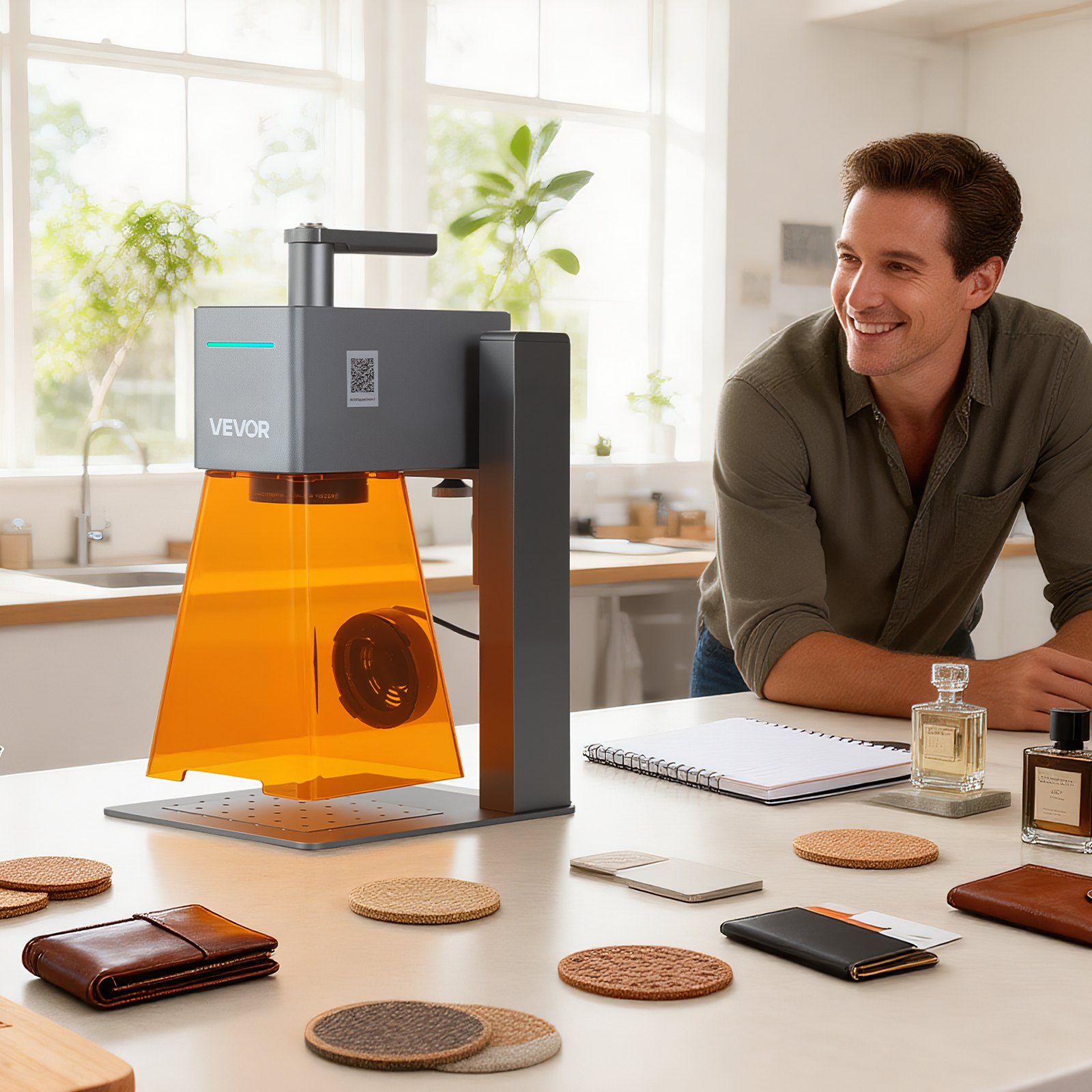 VEVOR Przenośna grawerka laserowa 5000 mm/s, maszyna do grawerowania i cięcia, laser ręczny 12 W (niebieski), dokładność grawerowania 0,01 x 0,01 mm, narzędzie do grawerowania DIY w drewnie, akrylu, skórze i tkaninach, klasa 4