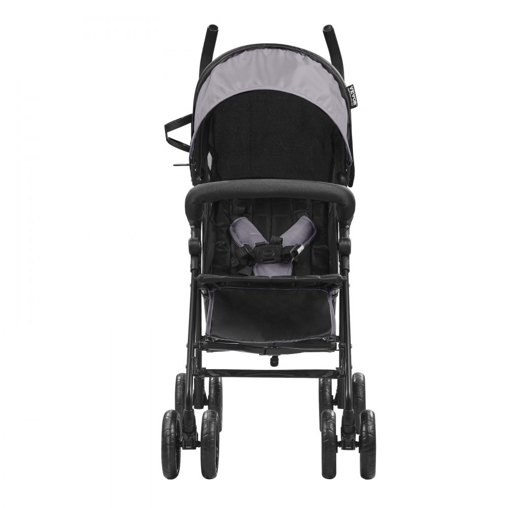 VEVOR Lightweight Stroller, Compact, Easy to Fold, with Adjustable Backrest, Canopy, Carbon Steel Frame, Large Storage Basket, Cup Holder, Stroller with Umbrella for On-the-Go Use, Light Grey/Black