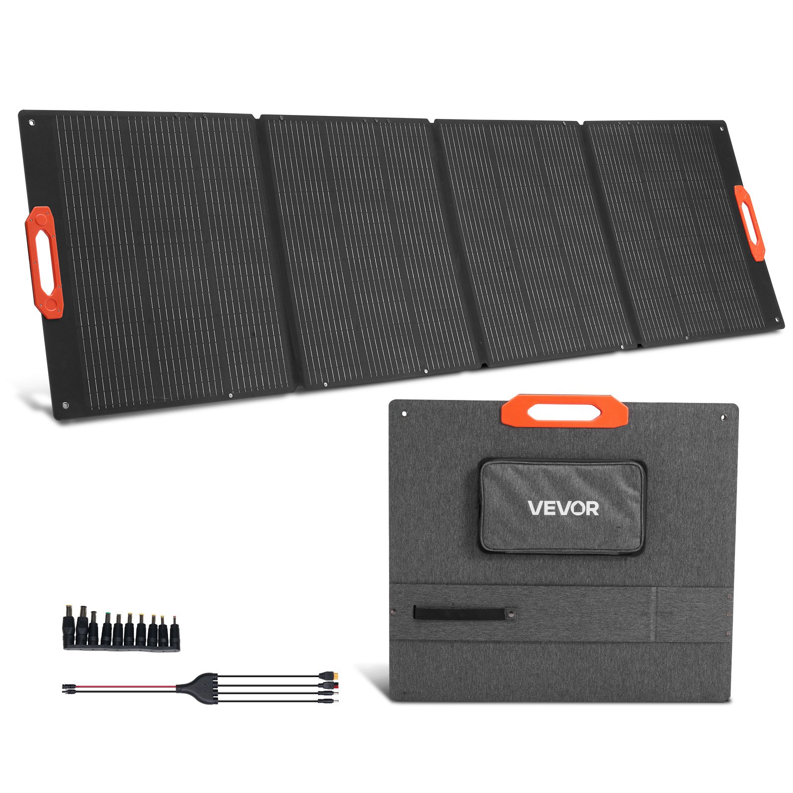 VEVOR Monokrystaliczne panele słoneczne 300 W składane, ładowarka z panelem słonecznym ETFE z wyjściem MC4 i adapterami DC 10 w 1, wodoodporność IP67, balkonowa stacja zasilania na kemping i wędrówki