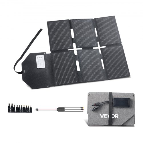 Składany panel słoneczny VEVOR 60 W, 16-punktowy monokrystaliczny moduł słoneczny typu N o wydajności 24%, ładowarka solarna z wyjściem MC4, porty typu C, USB-A i DC do stacji zasilania kempingowego