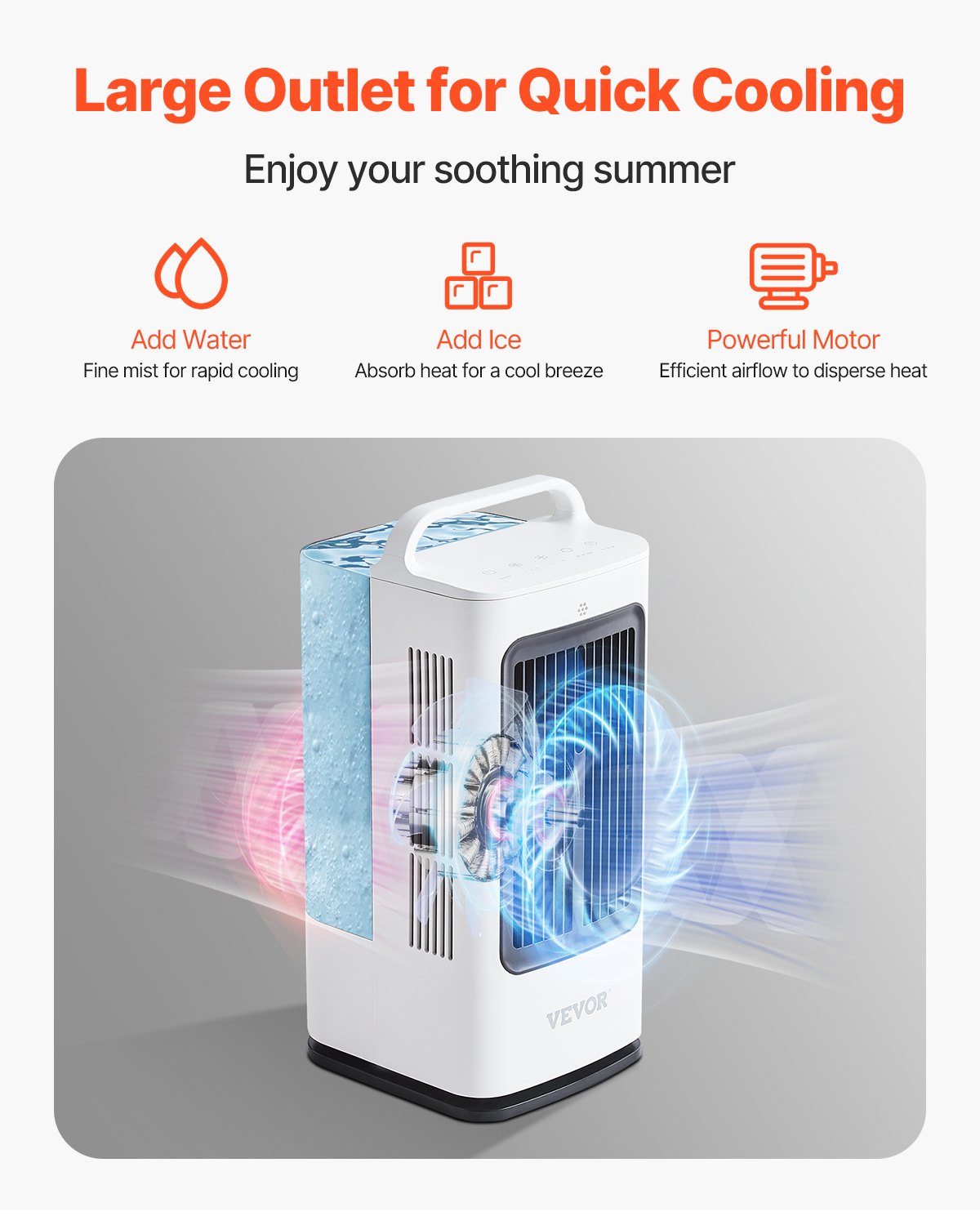 VEVOR Mobile Air Conditioner, 4-in-1 Evaporative Air Cooler, 3-Speed Mini Air Conditioner with 0-7 Hour Smart Timer, 1700 ml Water Tank, 7-Color Light, Desk AC Fan for Bedroom, Office