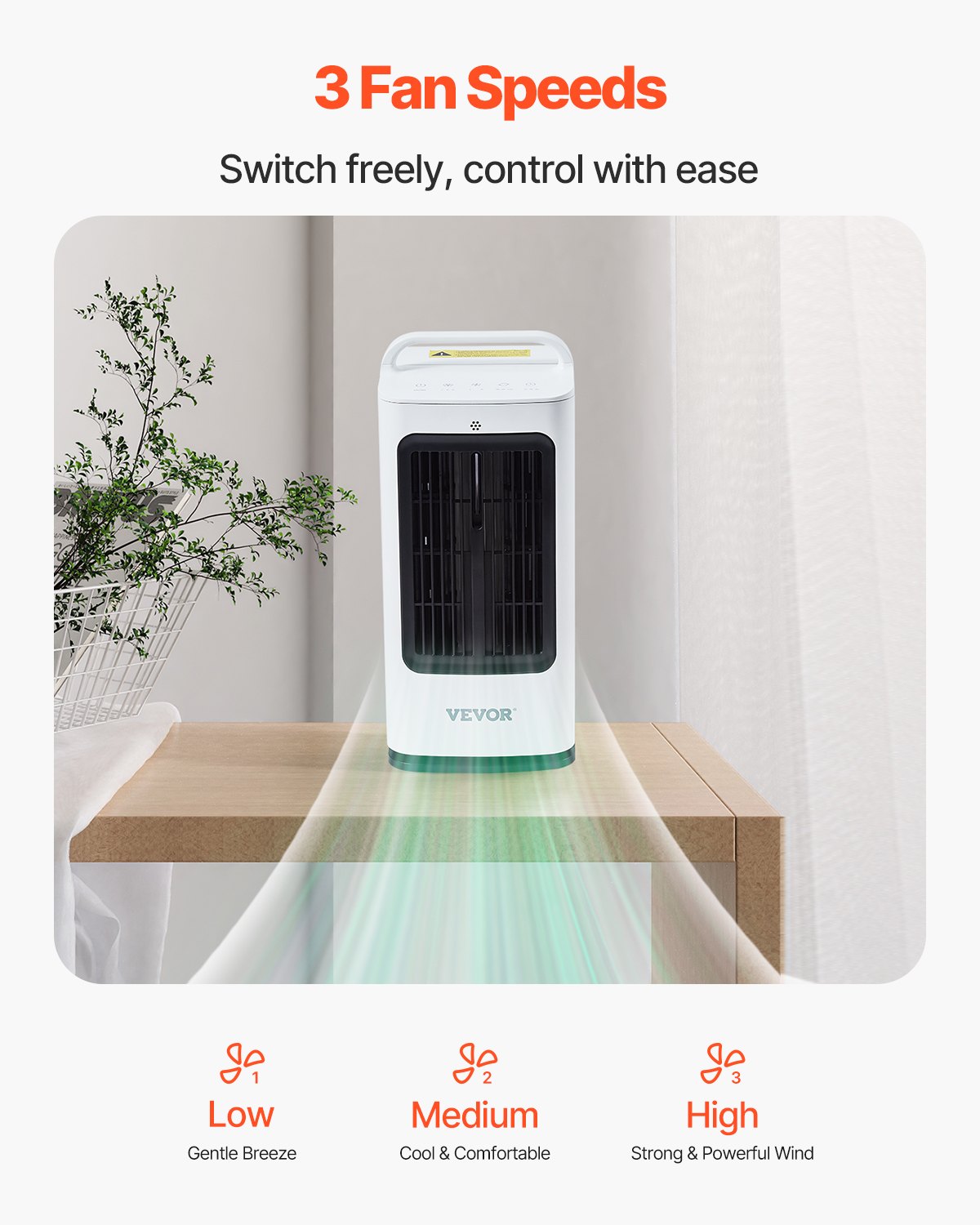 VEVOR Mobile Air Conditioner, 4-in-1 Evaporative Air Cooler, 3-Speed Mini Air Conditioner with 0-7 Hour Smart Timer, 1700 ml Water Tank, 7-Color Light, Desk AC Fan for Bedroom, Office