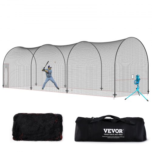 VEVOR Siatka do odbijania baseballu z ramą i siatką 12x3,6x3,6 m Siatka do odbijania piłki baseballowej do odbijania i gry w polu Siatka do odbijania baseballu dla nastolatków i dorosłych Czarne podwórko