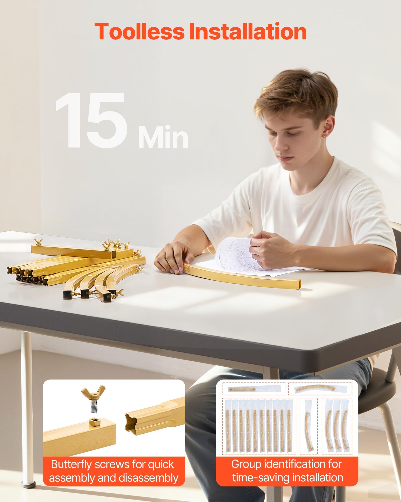 Łuk ślubny VEVOR, 2,2 x 1,2 m, stojak na tło, 1 zestaw, łuk metalowy w kolorze złotym, łuk ślubny, łuk balonowy na wesela, przyjęcia urodzinowe, ukończenia szkoły, święta i dekoracje ceremonii