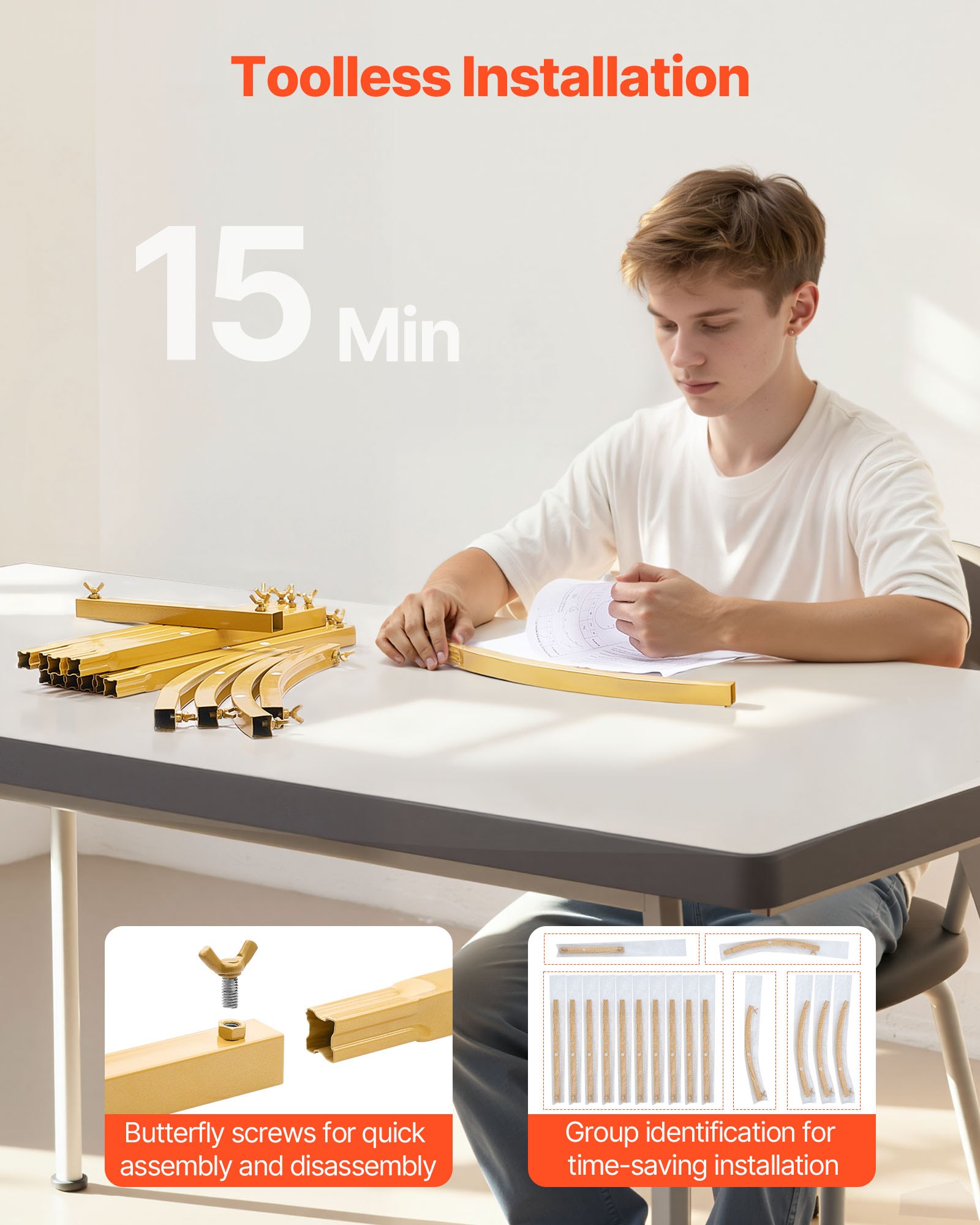 Łuk ślubny VEVOR, 2,2 x 1,2 m, łuk w tle, 1 szt. Złoty łuk metalowy, łuk ślubny, łuk balonowy z pokrowcem na wesela, przyjęcia urodzinowe, święta i dekoracje ceremonii