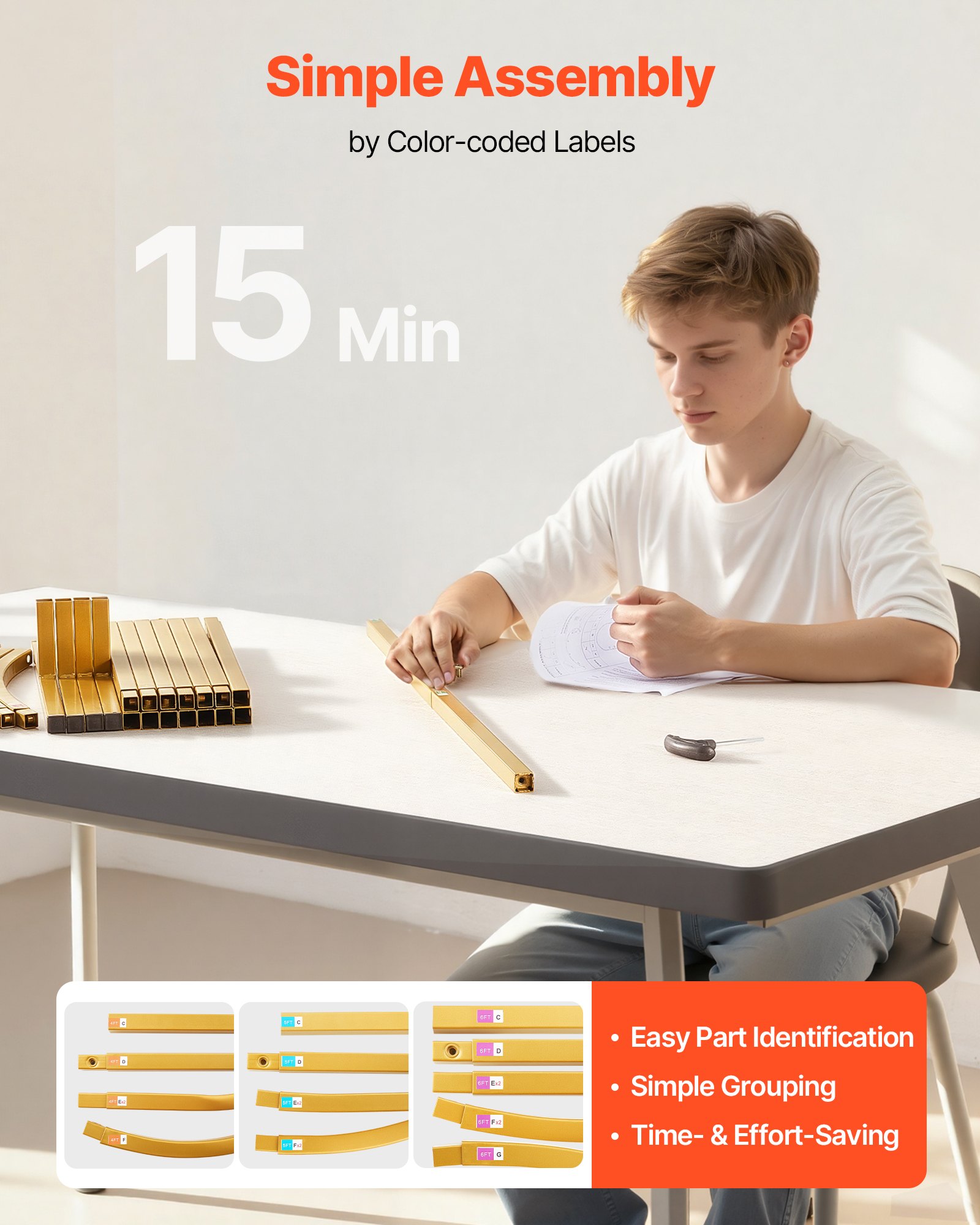 Łuk ślubny VEVOR, zestaw 3 szt., stojak na tło o długości 1,2/1,5/1,8 m, złoty metalowy łuk balonowy na wesela, przyjęcia urodzinowe, ukończenia szkół, święta i dekoracje na ceremonie