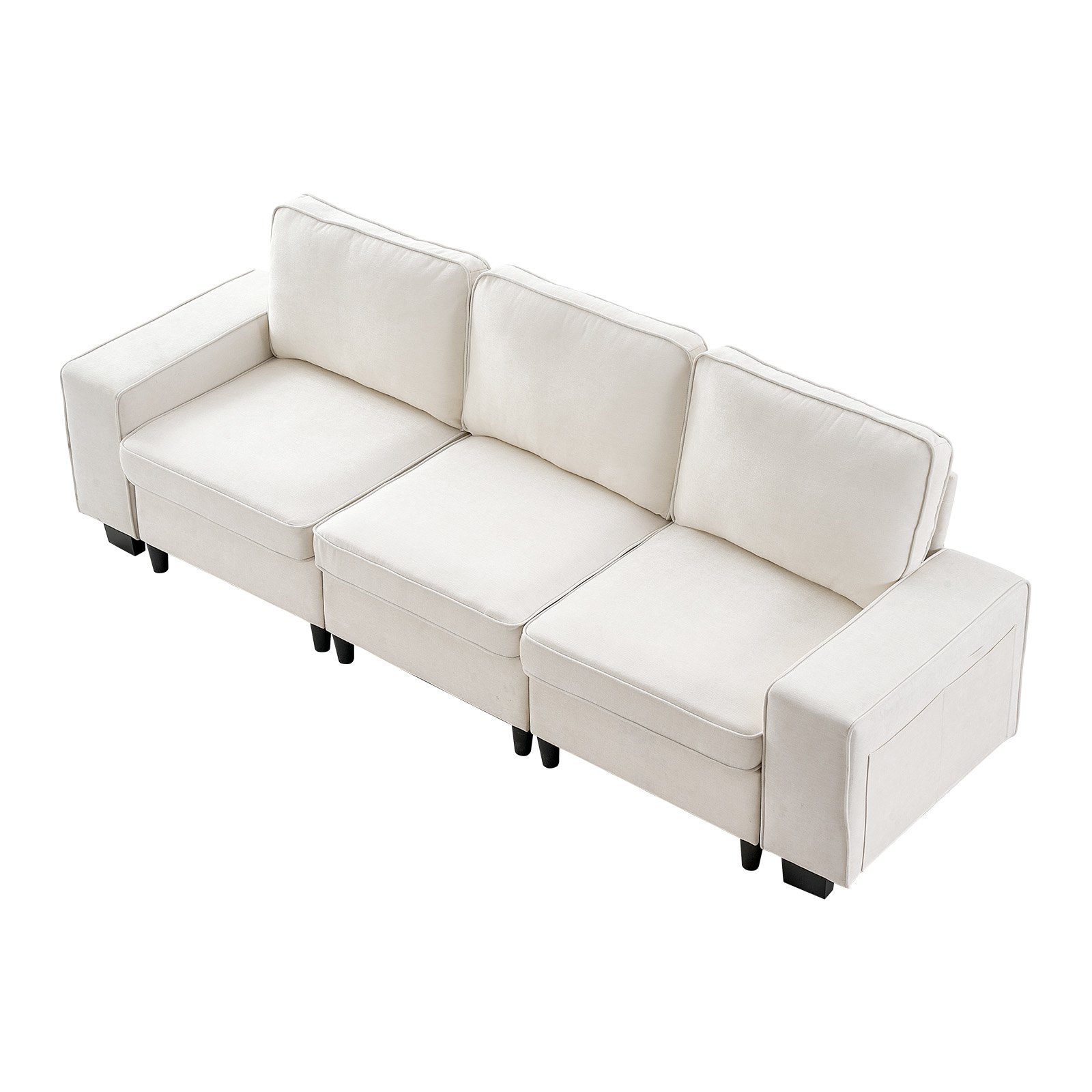 VEVOR 3 Steater Sofa, Modular Sectional Couch with Bottom Storage Space, Modern Comfy Cloud Sofa with Side Storage Pockets and Metal Frame, Ideal for Living Room, Bedroom, Apartment and Office, White