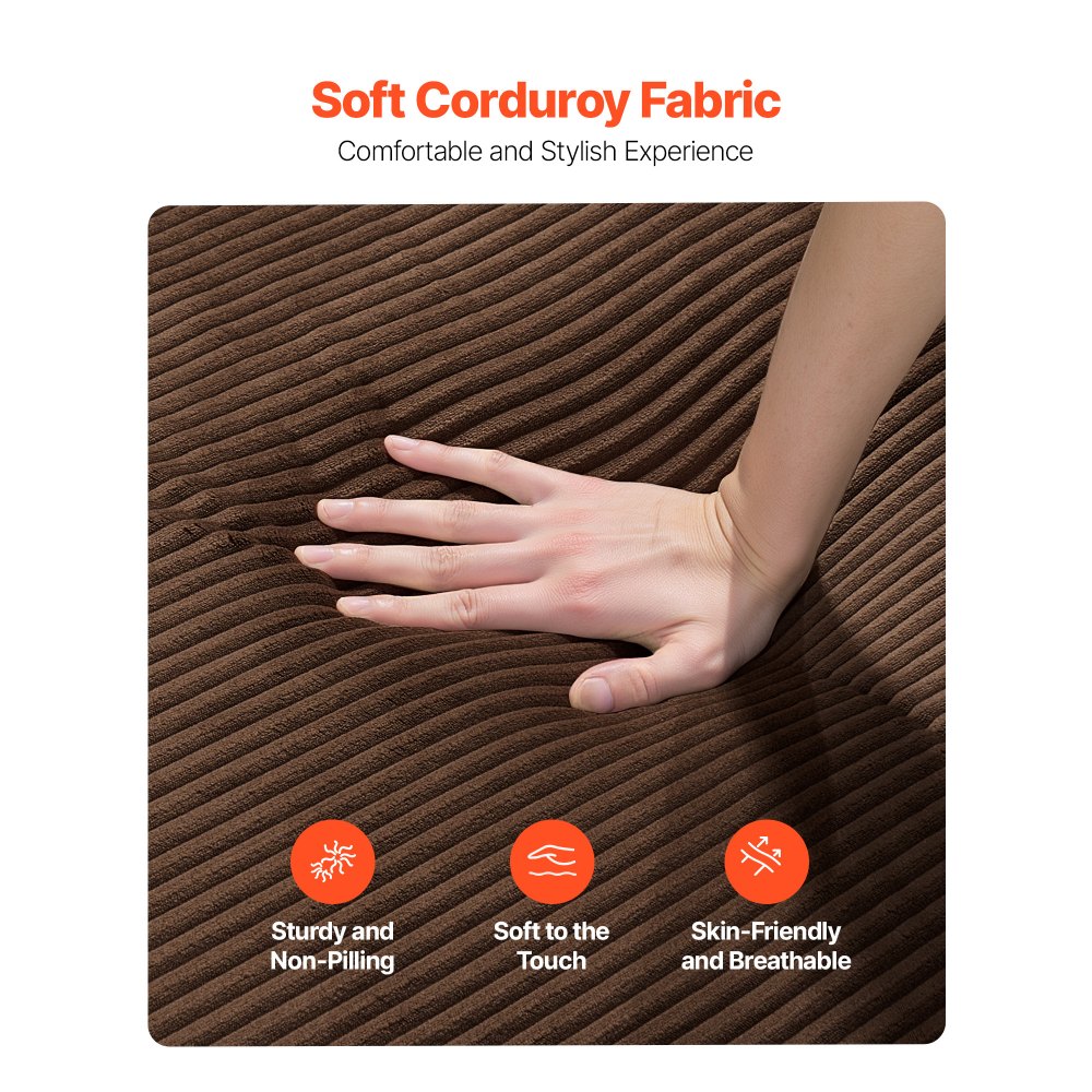 VEVOR nowoczesna sofa z kordu (211 cm) z głębokimi siedziskami, sofa chmurka z szerokimi podłokietnikami, pluszowy fotel wypoczynkowy, fotel relaksacyjny idealny do salonu, sypialni, mieszkania, biura, sofa podłogowa brązowa