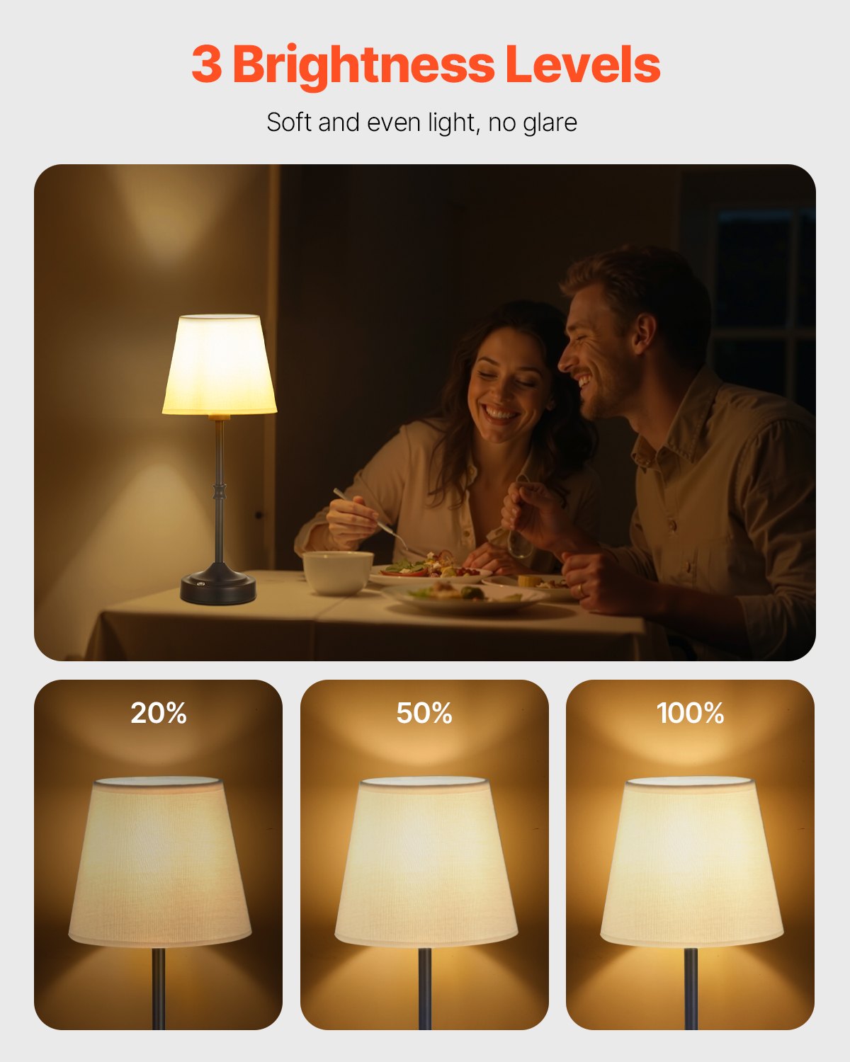 VEVOR Bezprzewodowa lampa stołowa z kloszem z tkaniny i wbudowanym akumulatorem 5200 mAh, lampa biurkowa (16 x 16 x 40 cm), ściemnialna (3 poziomy), lampa stołowa do baru, czarna