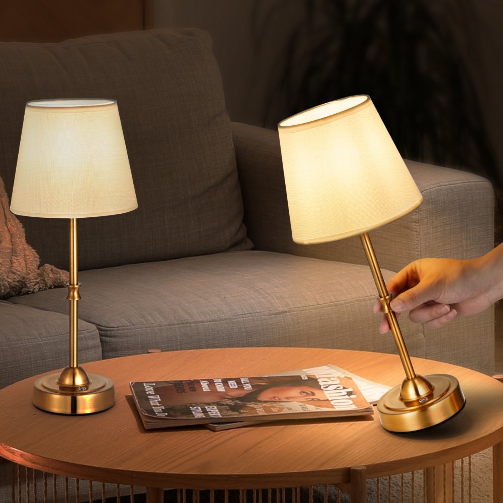 Lampa stołowa bezprzewodowa VEVOR (2 sztuki) z kloszem z tkaniny i wbudowanym akumulatorem 5200 mAh, lampa biurkowa, ściemnialna (3 poziomy), lampa stołowa do sypialni, szafka nocna, złota