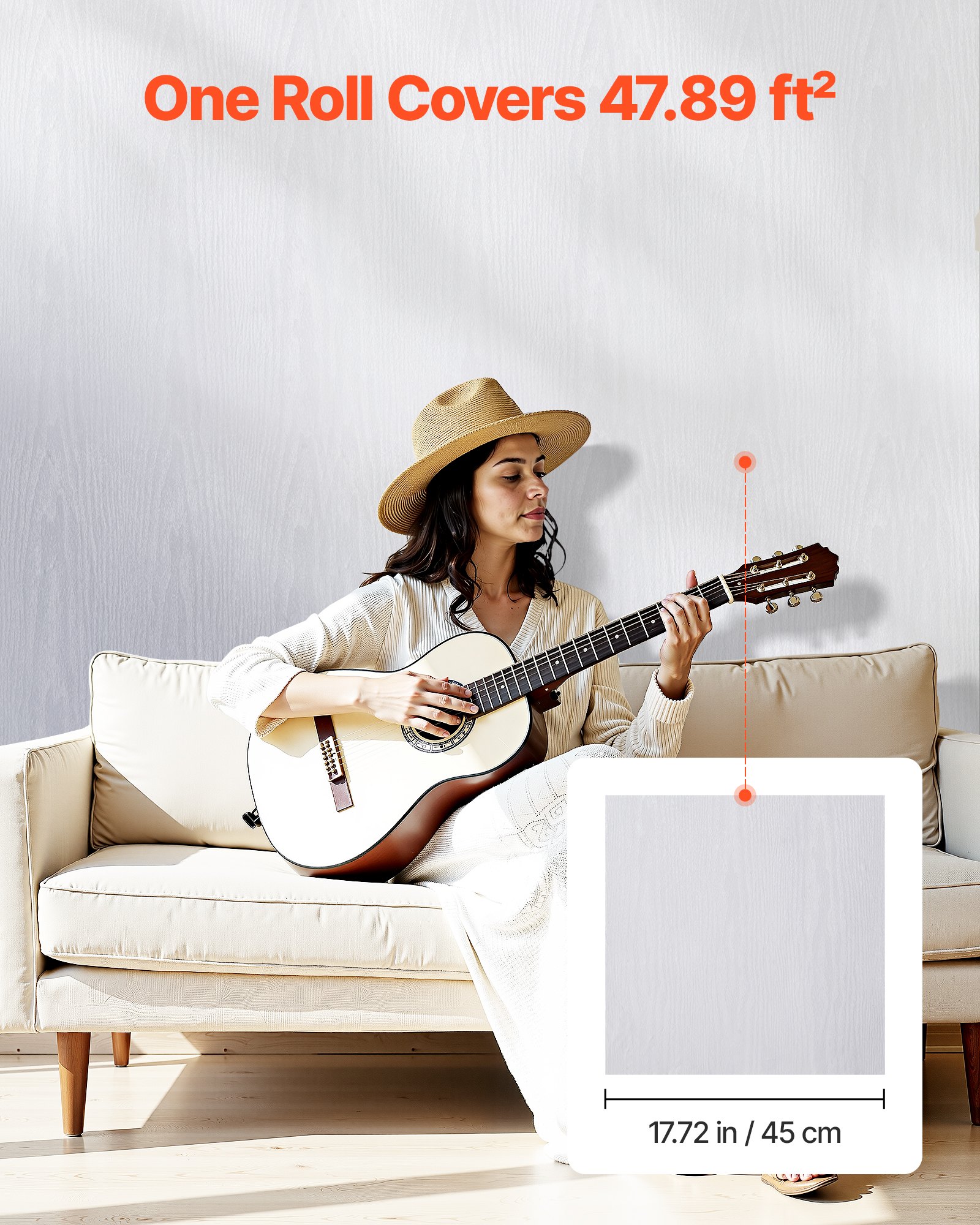 Tapeta samoprzylepna VEVOR, 45 cm x 10 m, tapeta ścienna, folia samoprzylepna o wyglądzie białego drewna, folia meblowa, naklejka na meble, dekoracyjna rolka winylowa do sypialni, kuchni, biura, łazienki, biurka