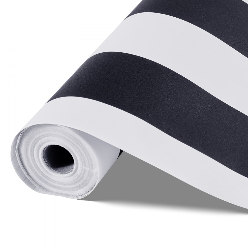 Tapeta samoprzylepna VEVOR, 45 cm x 15 m, tapeta ścienna, folia samoprzylepna w czarno-białe paski, wodoodporna, folia meblowa, dekoracyjna rolka winylowa do sypialni, kuchni, biura, łazienki