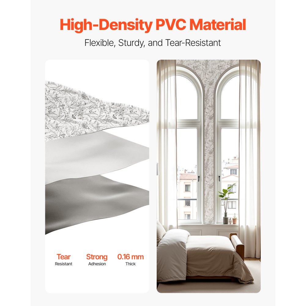 Tapeta samoprzylepna VEVOR, 45 cm x 10 m, tapeta ścienna, biała folia samoprzylepna z motywem roślinnym, wodoodporna, folia meblowa, dekoracyjna rolka winylowa do sypialni, kuchni, biura, łazienki