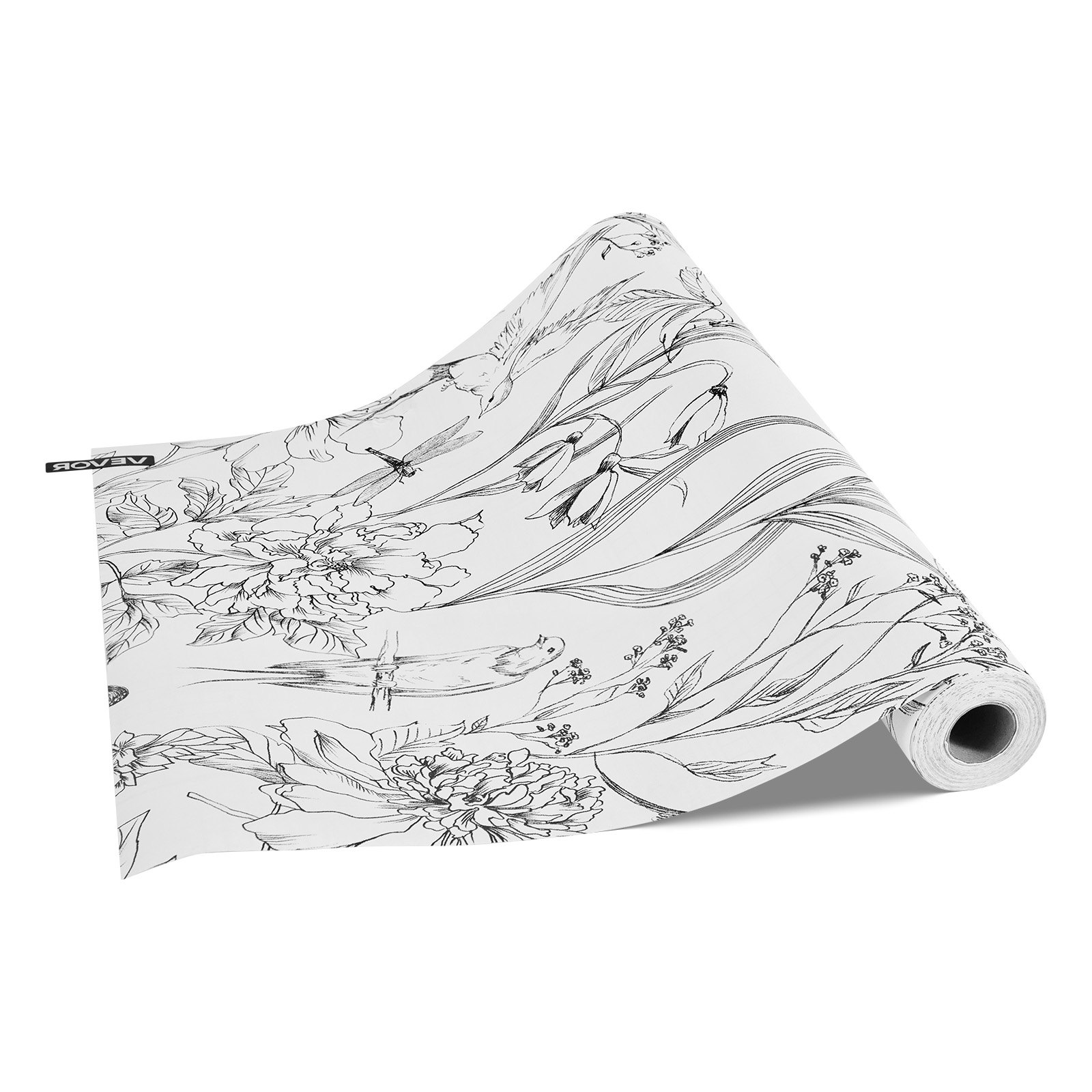 Tapeta samoprzylepna VEVOR, 45 cm x 10 m, tapeta ścienna, biała folia samoprzylepna z motywem roślinnym, wodoodporna, folia meblowa, dekoracyjna rolka winylowa do sypialni, kuchni, biura, łazienki