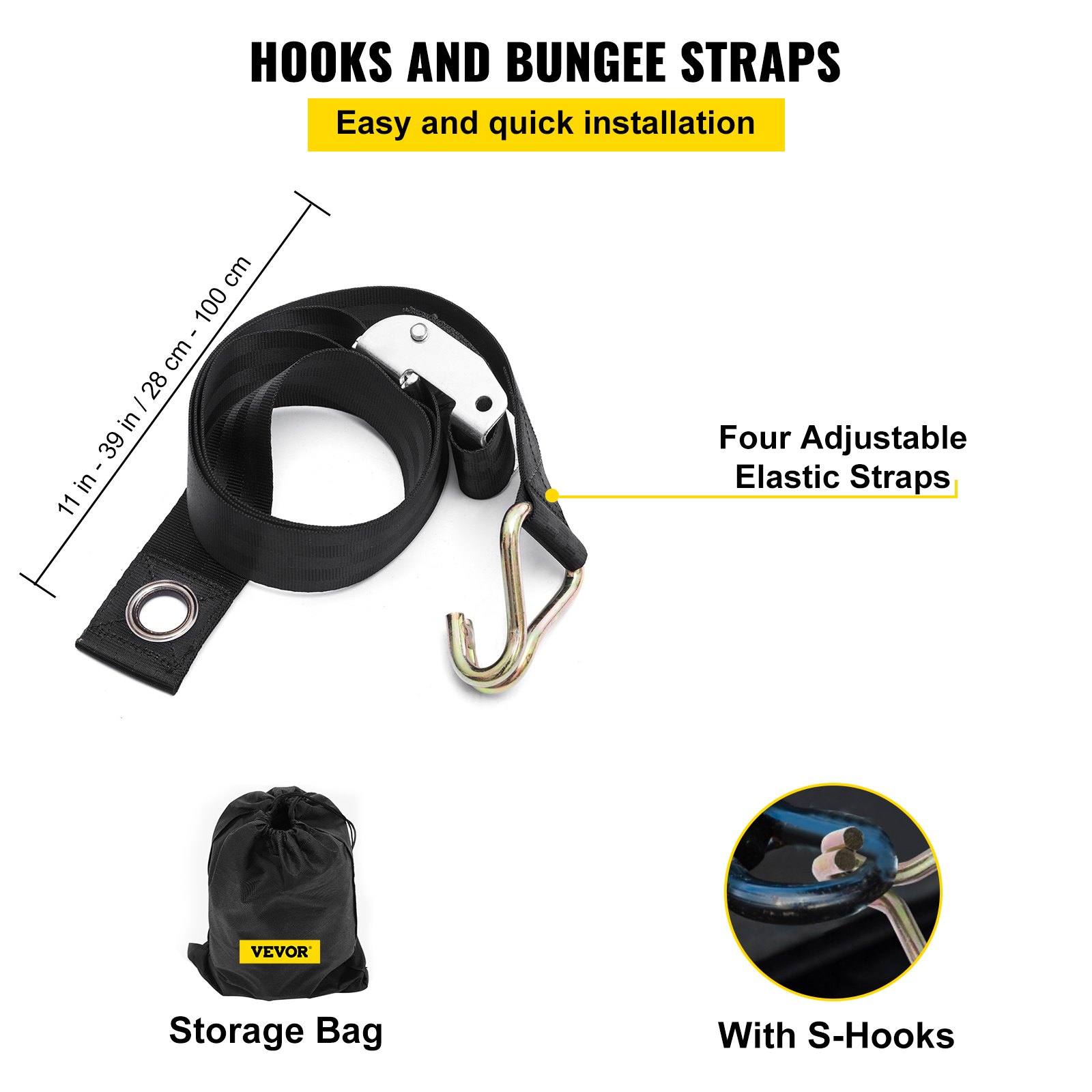 Siatka zabezpieczająca VEVOR Cargo Mesh, 168x128 cm, do bagażnika pickupa, siatka zabezpieczająca z klamrami zaciskowymi, hakami w kształcie litery S i paskiem poprzecznym, siatka zabezpieczająca na bagażnik przyczep i bagażników dachowych SUV-ów