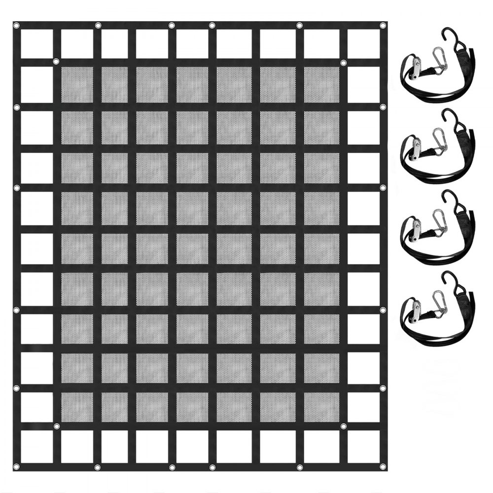 Siatka ładunkowa VEVOR, 2,44 m x 2,04 m, na skrzynię ładunkową samochodu dostawczego, wytrzymała siatka ładunkowa z klamrami zaciskowymi, haczykami w kształcie litery S i paskami poprzecznymi, siatka ładunkowa do przyczep, SUV-ów i jeepów (243,84 cm x 203,24 cm)