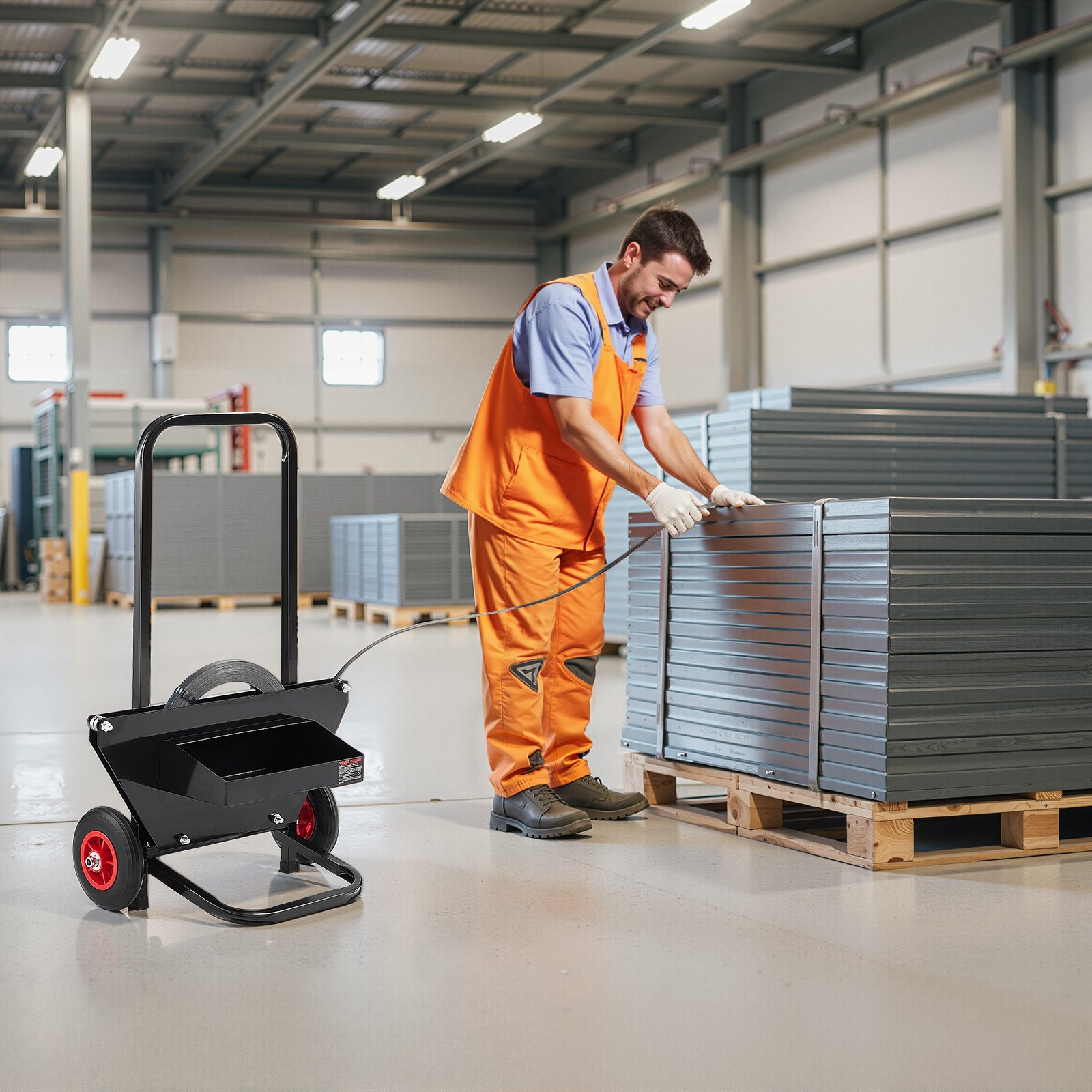 VEVOR Banding Strapping Cart, Fit for Steel Strapping Coils with 600 mm Core Outer Size, Heavy Duty Strapping Dispenser with Rubber Wheels, Suitable for Factory, Warehouse, Loading Area