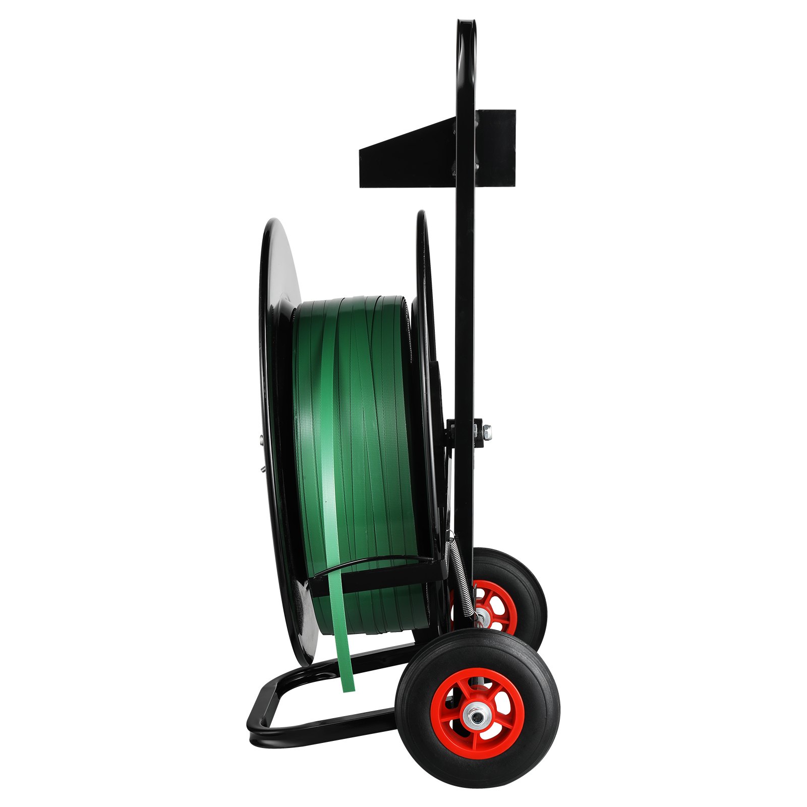 Wózek do spinania VEVOR, do rolek taśmy PET/PP/włókna/stali z rdzeniem o średnicy 8" lub 16", wytrzymały dozownik taśmy, wyposażony w rolki zabezpieczające przed zwijaniem, ulepszony system hamowania, pojemny schowek