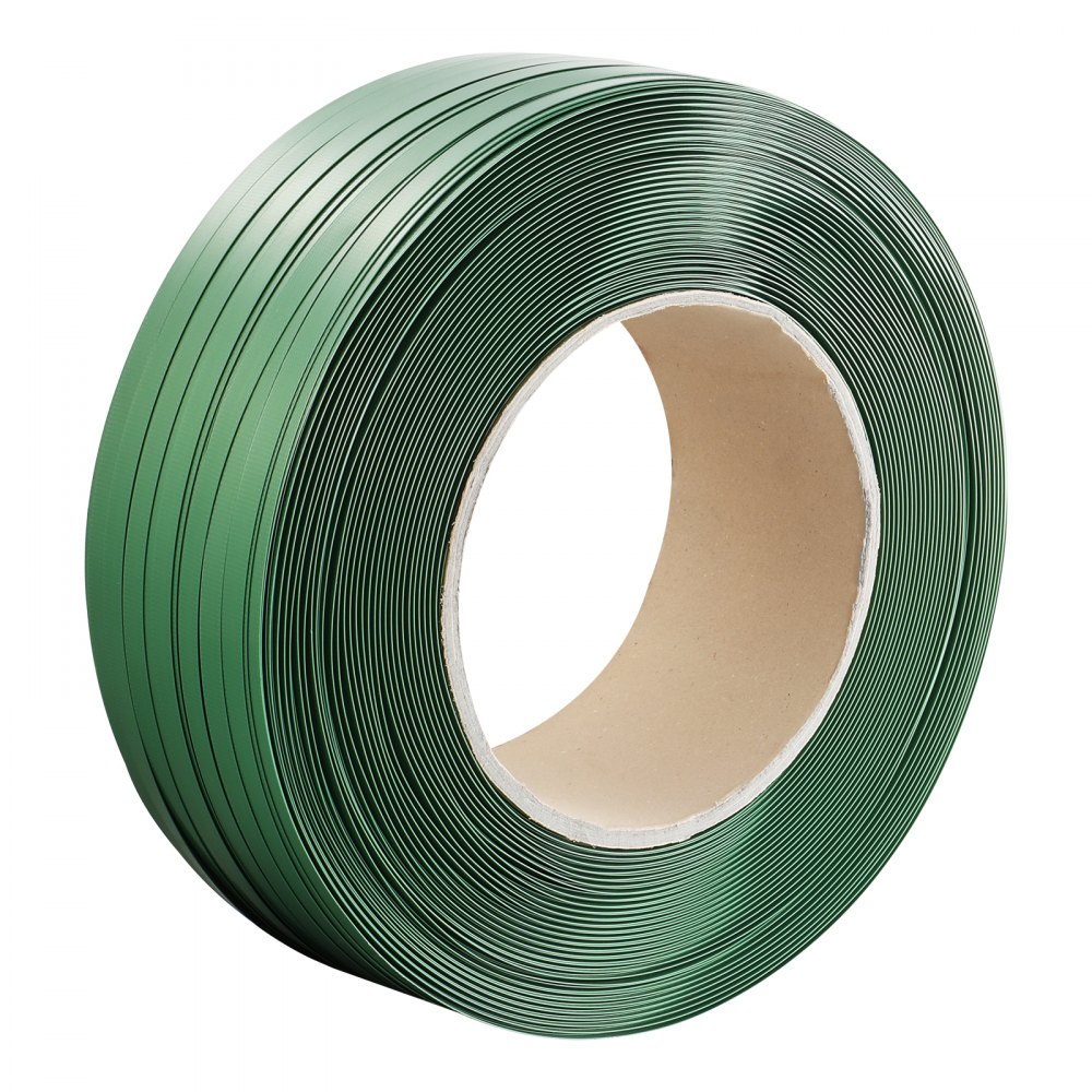 VEVOR polyester/PET strapping band, 1200 m length x 15.9 mm width x 0.8 mm thickness, 450 kg breaking strength, packaging strap for pallets, strapping tool, portable, green