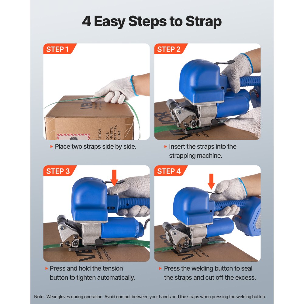 VEVOR Electric Strapping Machine, 2 x 4000mAh Batteries, Automatic Strapping Tool with Digital Display for 10-19 mm Wide PET Straps, Banding Tensioner Machine for Packaging Box Pallet