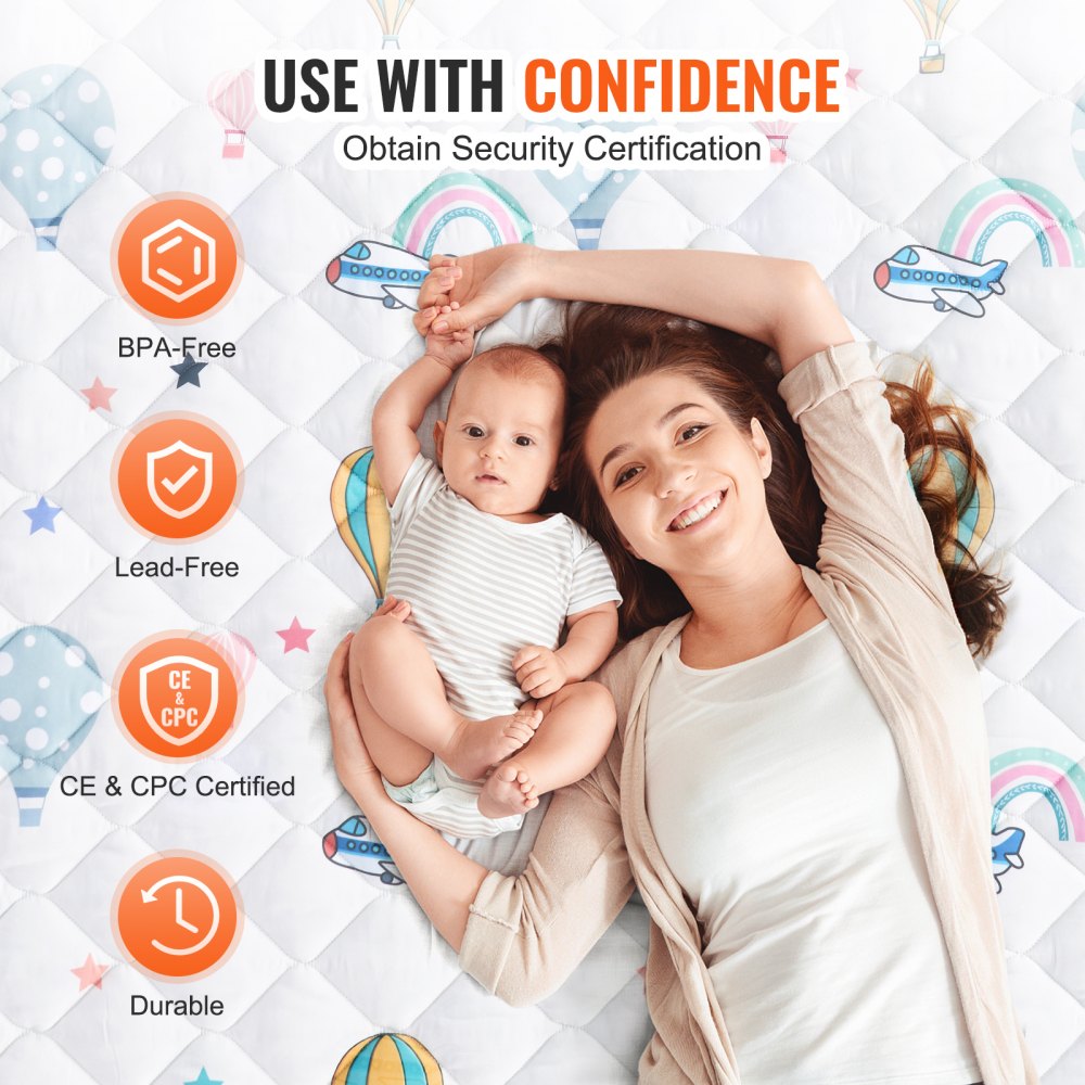 Mata do zabawy dla niemowląt VEVOR, 59 x 79 cali, mata do raczkowania, antypoślizgowa, jednoczęściowa, miękka mata do zabawy dla niemowląt, składana mata podłogowa, wodoodporna, maty do zabawy dla niemowląt, małych dzieci, niemowląt, nadająca się do prania w pralce, do zabawy na brzuszku