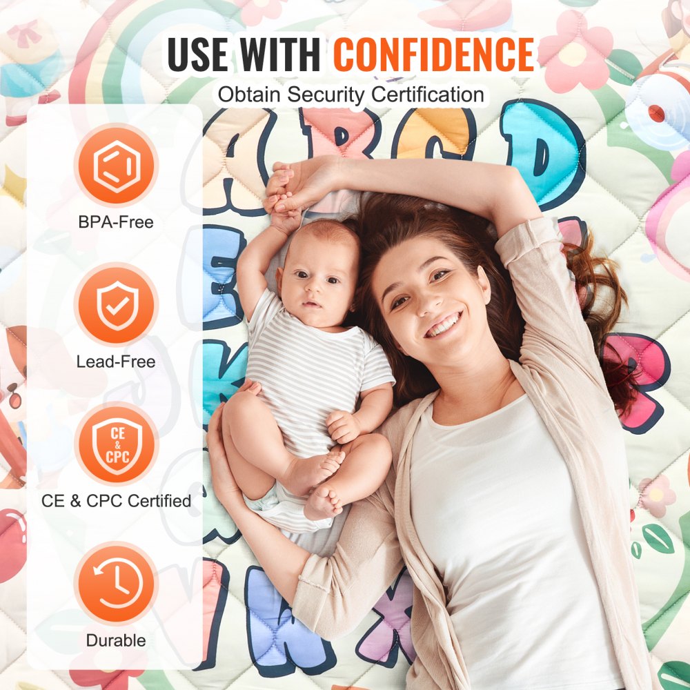 Mata do zabawy dla niemowląt VEVOR, 59 x 71 cali, mata do raczkowania, antypoślizgowa, jednoczęściowa, pogrubiona, miękka mata do zabawy dla niemowląt, składana, zwijana mata podłogowa, wodoodporna mata edukacyjna dla niemowląt, małych dzieci i niemowląt, nadaje się do prania w pralce