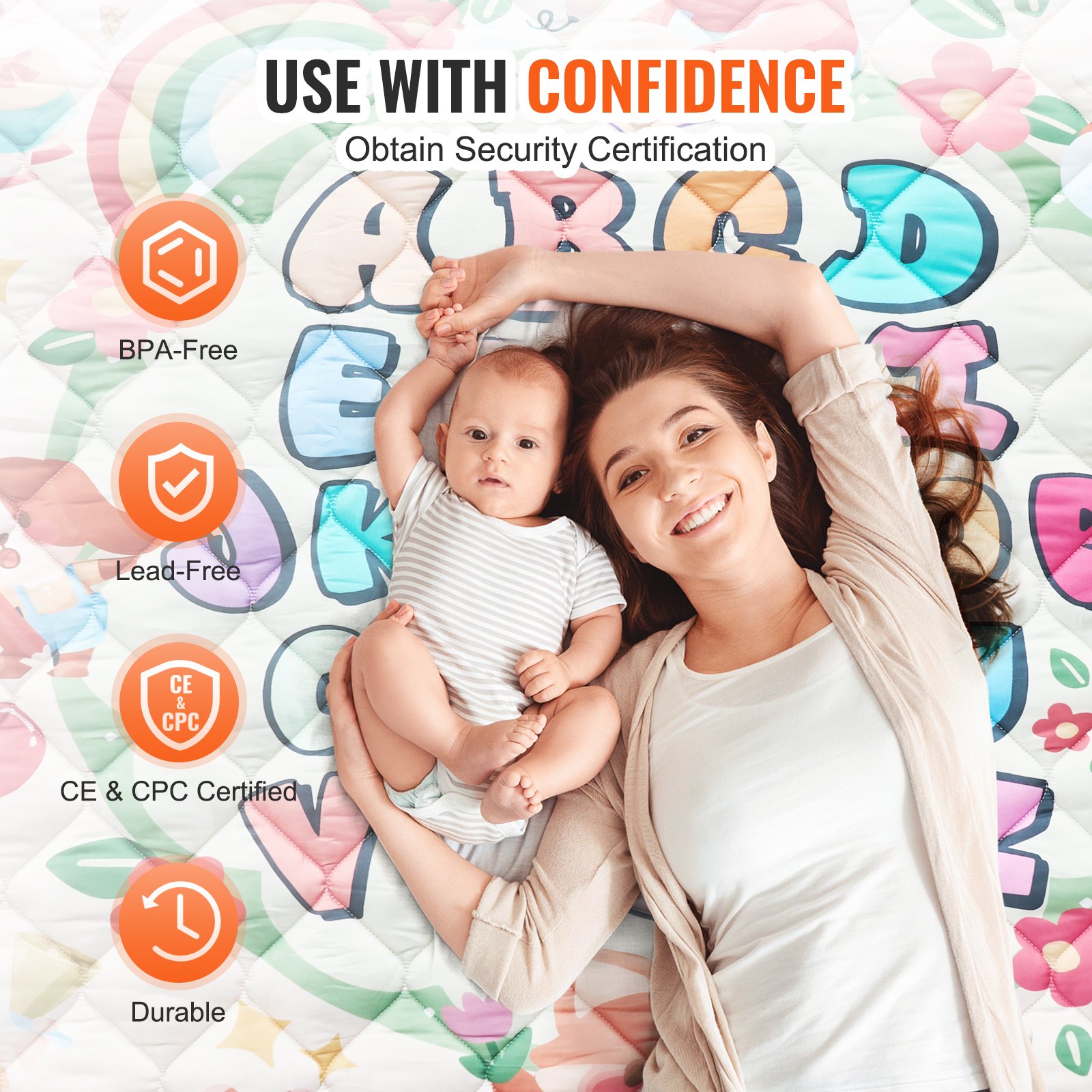 Mata do zabawy dla niemowląt VEVOR, bardzo duża, 180 x 200 cm, antypoślizgowa, jednoczęściowa, pogrubiona, miękka mata dla niemowląt, składana mata podłogowa, wodoodporna, maty do zabawy dla niemowląt, małych dzieci i niemowląt, nadaje się do prania w pralce