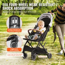 Wózek standardowy VEVOR, z regulowanym oparciem w zakresie 95°-175° i regulowanym podnóżkiem w zakresie 0/90° oraz funkcją składania jednym kliknięciem, wózek dziecięcy z uchwytem na kubek i torbą transportową, kolor jasnoszary