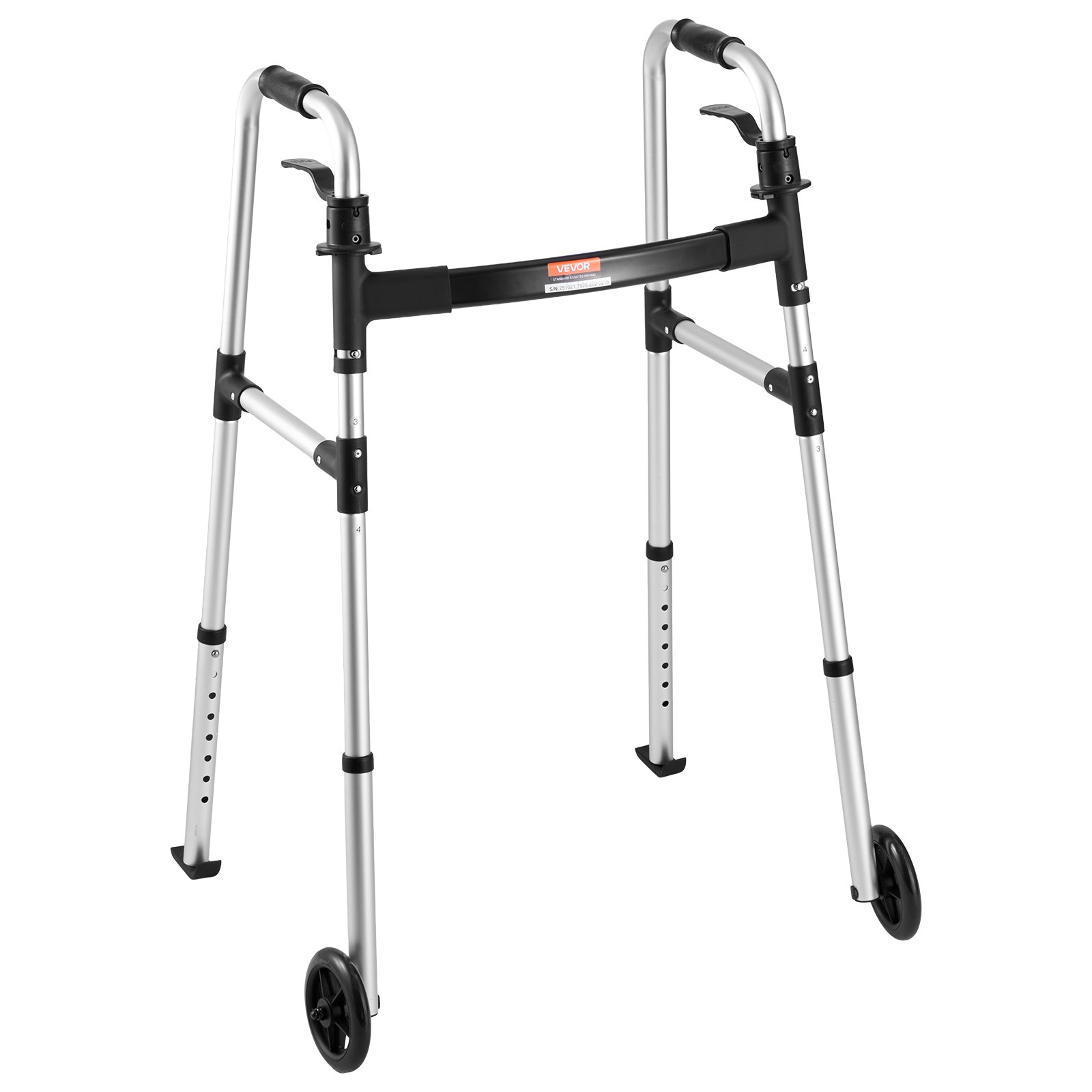 Chodzik VEVOR 158 kg, chodzik z kołami i 8-stopniową regulacją wysokości, lekka aluminiowa rama, chodzik z przednimi kołami dla seniorów i dorosłych, chodzik 605 x 385 x 755-955 mm