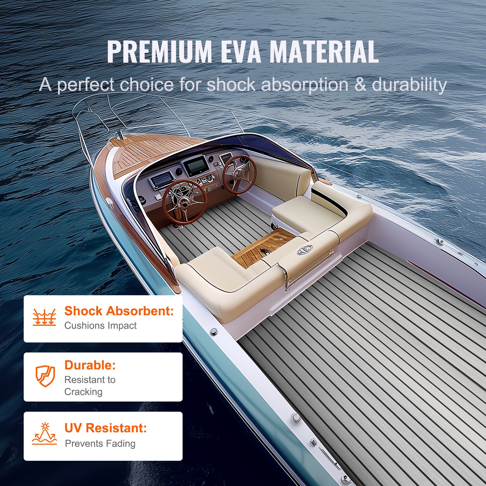 VEVOR Boat Flooring, EVA Foam Boat Deck, 2400 x 900 x 6 mm, Non-slip, Self-adhesive Flooring, 21600 cm² Marine Carpet for Boats, Yachts, Pontoons, Kayak Decks