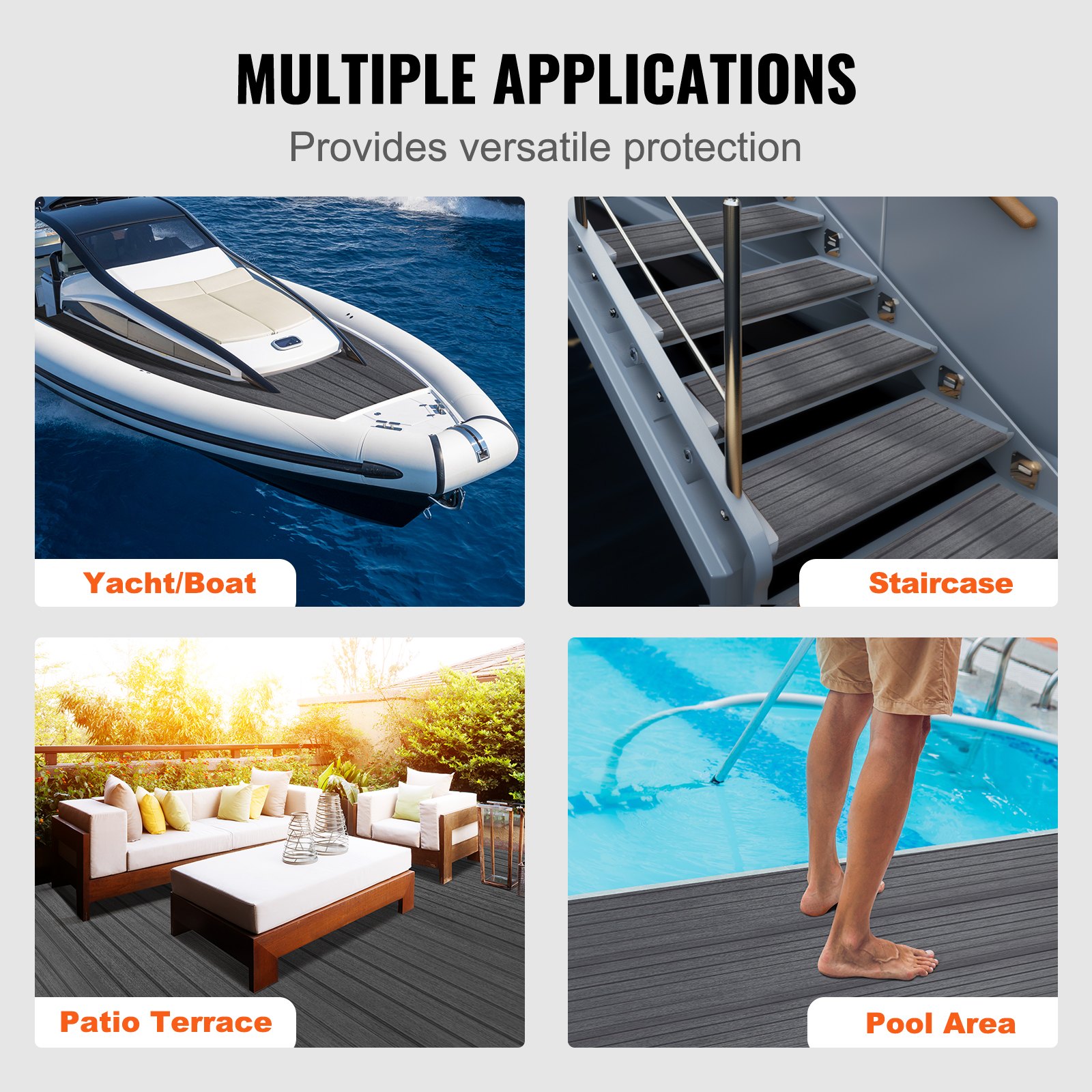 VEVOR Boat Flooring, EVA Foam Boat Deck, 2400 x 450 x 6 mm, Non-Slip, Self-Adhesive Flooring, 10800 cm² Marine Carpet for Boats, Yachts, Pontoons, Kayak Decks