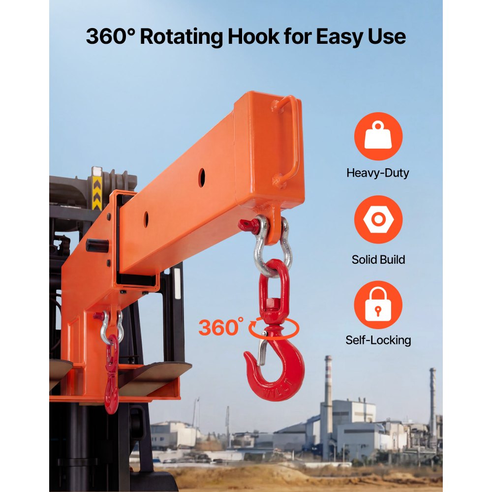 VEVOR Forklift Jib Boom Crane, 2495 kg Capacity, Forklift Mobile Crane Lifting Hoist with 2 Hooks, Manual Telescopic 1200-1867 mm, Boom Attachment Towing Handling Equipment for Warehouse & Factories