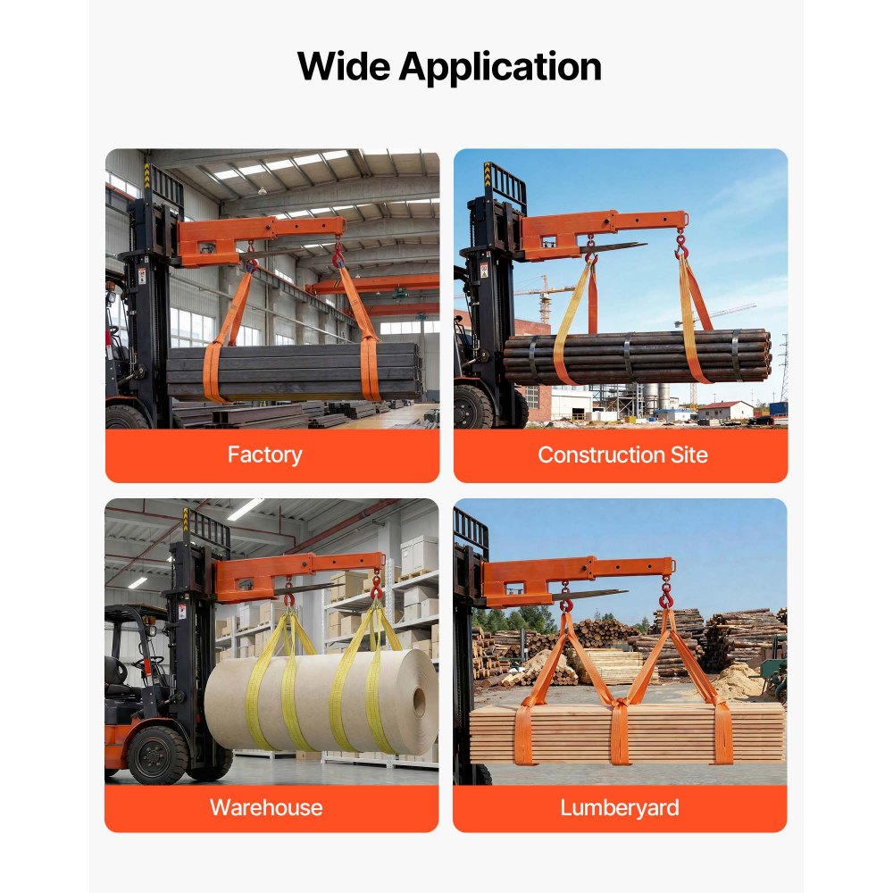 VEVOR Forklift Jib Boom Crane, 2495 kg Capacity, Forklift Mobile Crane Lifting Hoist with 2 Hooks, Manual Telescopic 1200-1867 mm, Boom Attachment Towing Handling Equipment for Warehouse & Factories