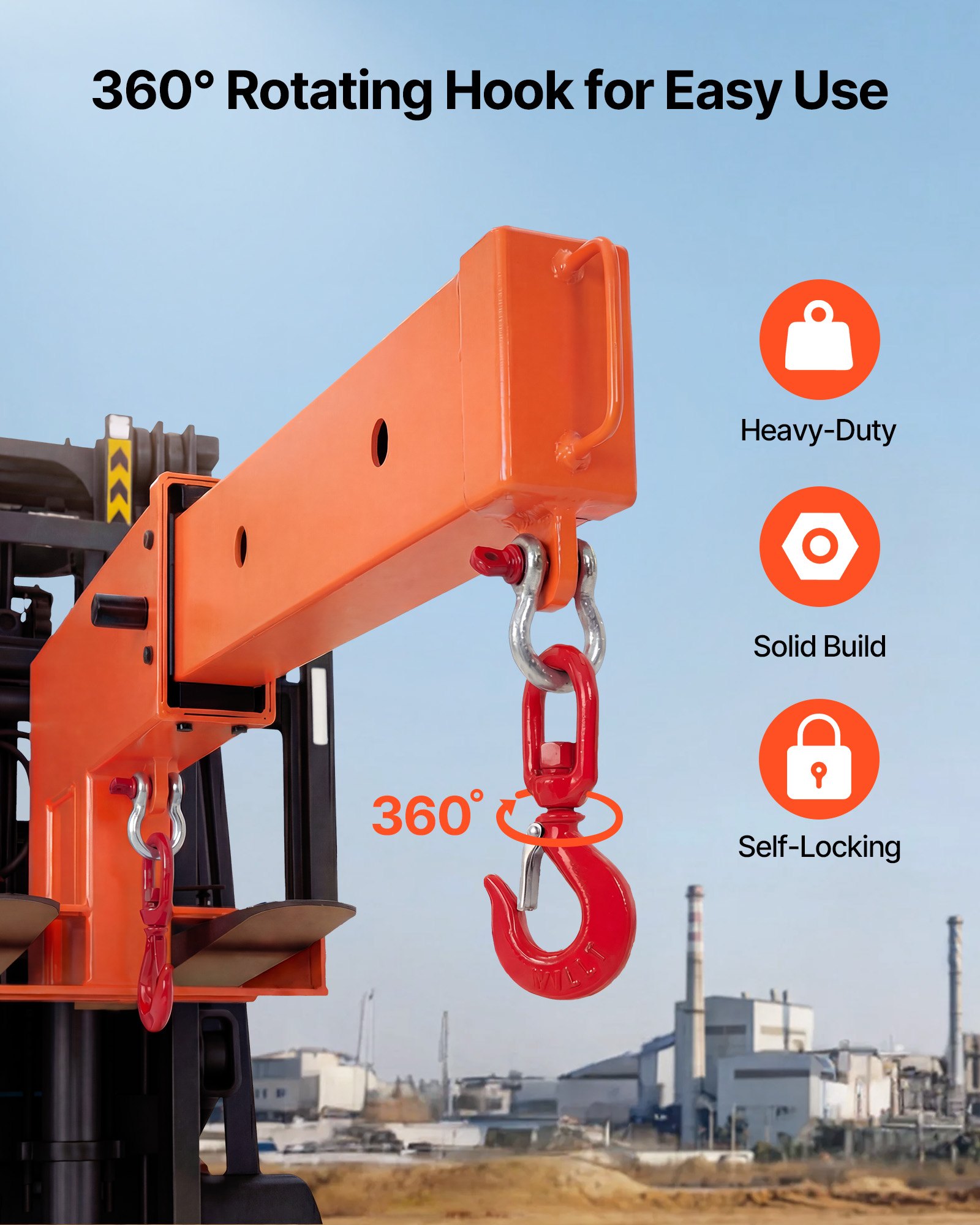 VEVOR Forklift Jib Boom Crane, 2495 kg Capacity, Forklift Mobile Crane Lifting Hoist with 2 Hooks, Manual Telescopic 1200-1867 mm, Boom Attachment Towing Handling Equipment for Warehouse & Factories