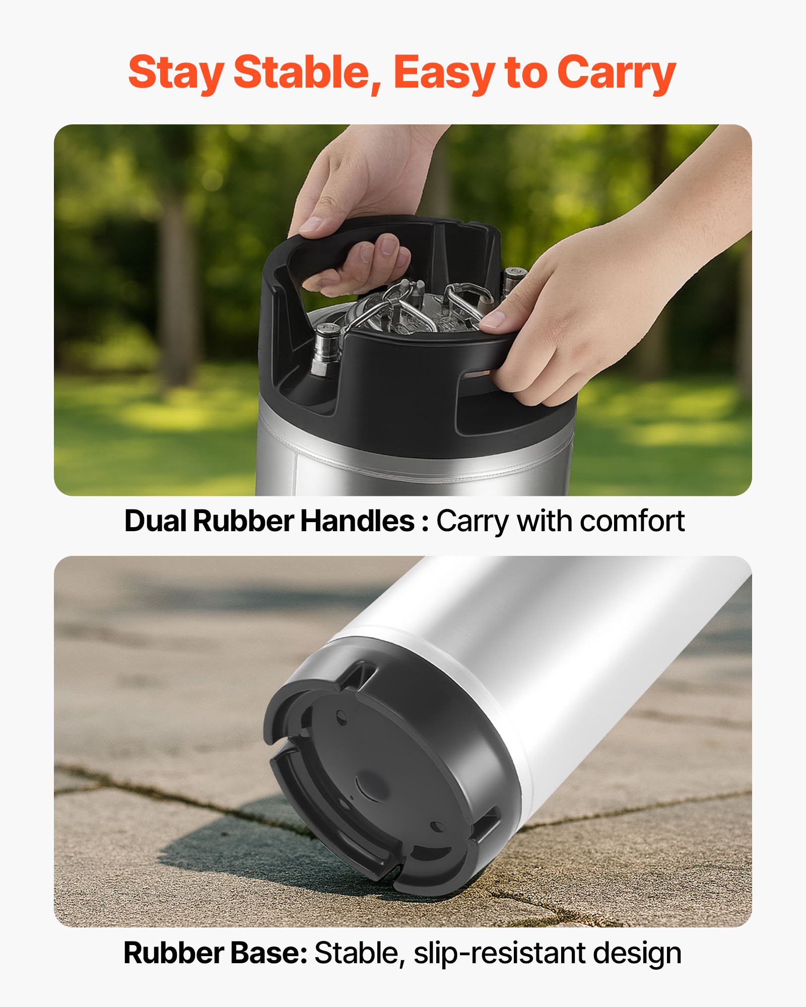 VEVOR Corny Keg Ball Lock Keg 19 L, beczka ze stali SUS304 do zimnego parzenia z dwoma gumowymi uchwytami i wytrzymałym gumowym dnem, sprzęt do domowego warzenia piwa, na imprezy, do baru, bistro, restauracji, kawiarni, 1 opakowanie.