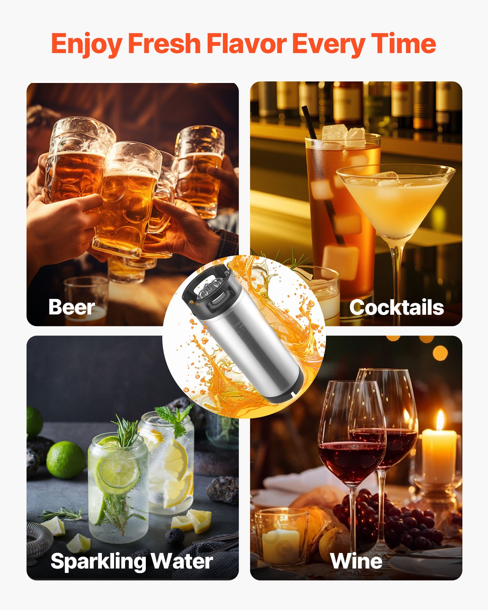 VEVOR Corny Keg Ball Lock Keg 19 L, beczka ze stali SUS304 do zimnego parzenia z dwoma gumowymi uchwytami i wytrzymałym gumowym dnem, sprzęt do domowego warzenia piwa, na imprezy, do baru, bistro, restauracji, kawiarni, 1 opakowanie.
