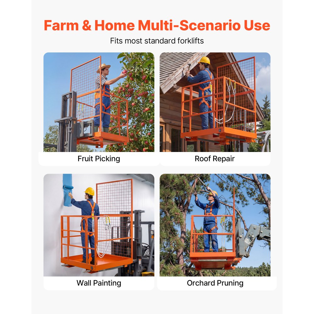 Platforma do wózka widłowego VEVOR 1225x1148 mm, kosz roboczy o dużej wytrzymałości 635,03 kg, platforma robocza z kieszeniami na widły 155x60 mm, sworzeń blokujący i pas bezpieczeństwa, platforma robocza do wózka widłowego do pracy na wysokości