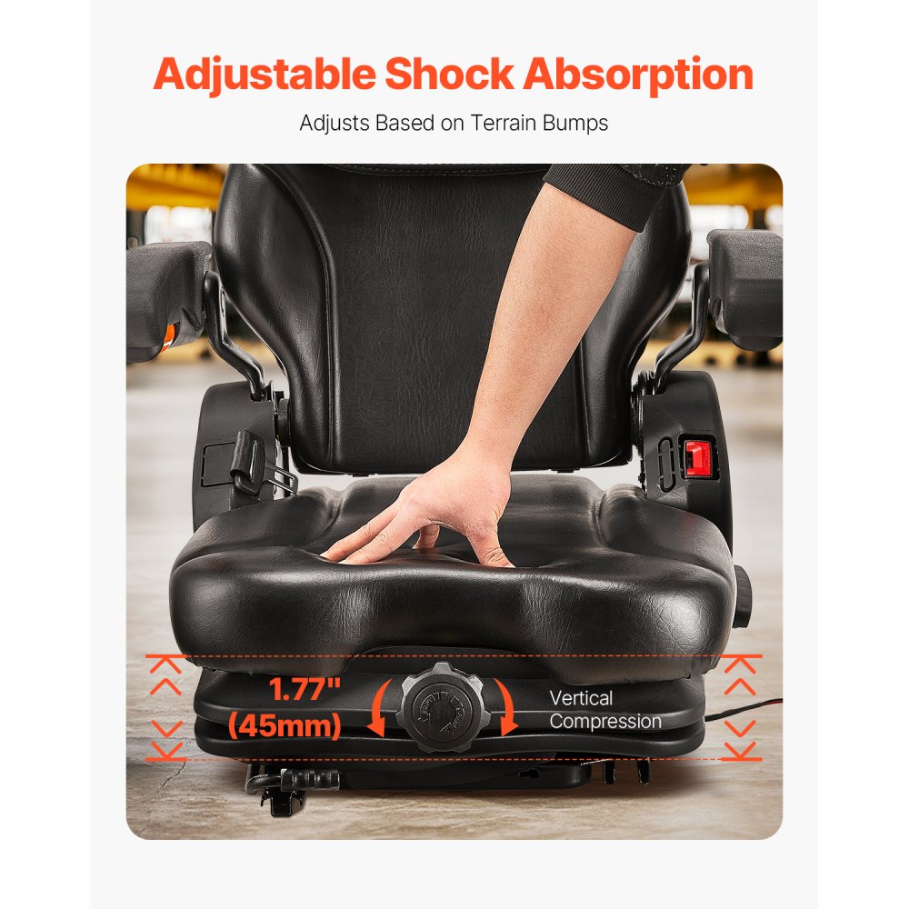 VEVOR Universal Forklift Seat 540x600x670 mm, Spring-Loaded Tractor Seat, Towing Seat, Forklift Seat, Safe Folding Seat, Lawn Mower Seat for Compact Loaders, Bulldozers