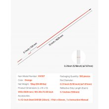 VEVOR 100x Odblaskowe słupki do znakowania podjazdu, słupki do znakowania podjazdu, 1829 mm