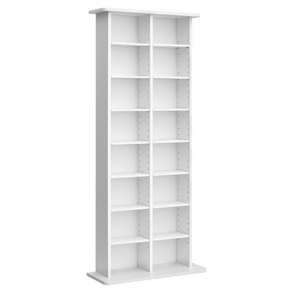 Półka na płyty CD VEVOR, 8-poziomowa, 559 x 222 x 1295 mm, Przechowywanie multimediów na płyty CD, DVD, książki i gry, Szafka dzieląca pomieszczenie z 16 przegródkami do salonu, biura domowego, pokoju nagraniowego, biała