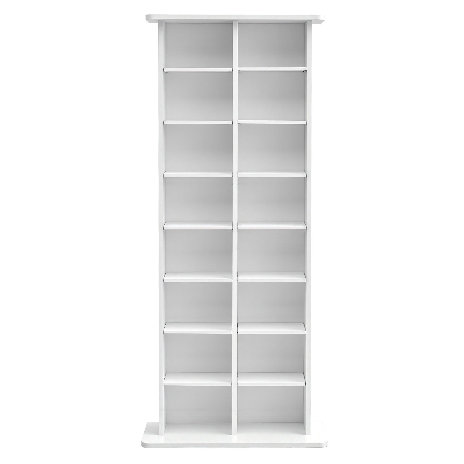Półka na płyty CD VEVOR, 8-poziomowa, 559 x 222 x 1295 mm, Przechowywanie multimediów na płyty CD, DVD, książki i gry, Szafka dzieląca pomieszczenie z 16 przegródkami do salonu, biura domowego, pokoju nagraniowego, biała