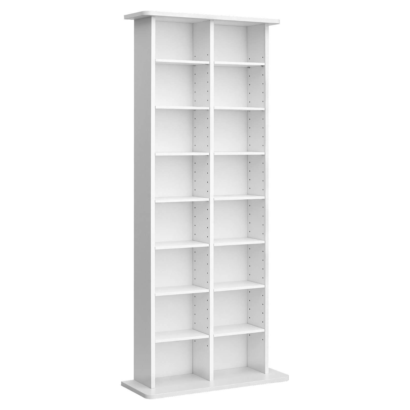 Półka na płyty CD VEVOR, 8-poziomowa, 559 x 222 x 1295 mm, Przechowywanie multimediów na płyty CD, DVD, książki i gry, Szafka dzieląca pomieszczenie z 16 przegródkami do salonu, biura domowego, pokoju nagraniowego, biała