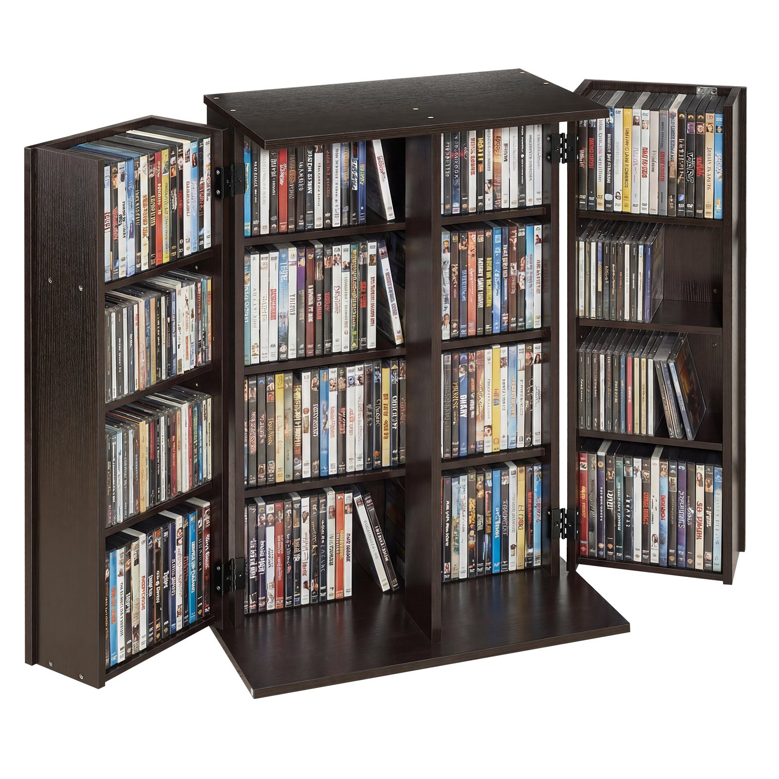 Półka na płyty DVD VEVOR, 4-poziomowa, 610 x 368 x 846 mm, szafka na płyty DVD, przechowywanie multimediów na płytach CD, DVD, książkach, grach, regał na płyty CD do salonu, biura domowego, studia nagrań, brązowa