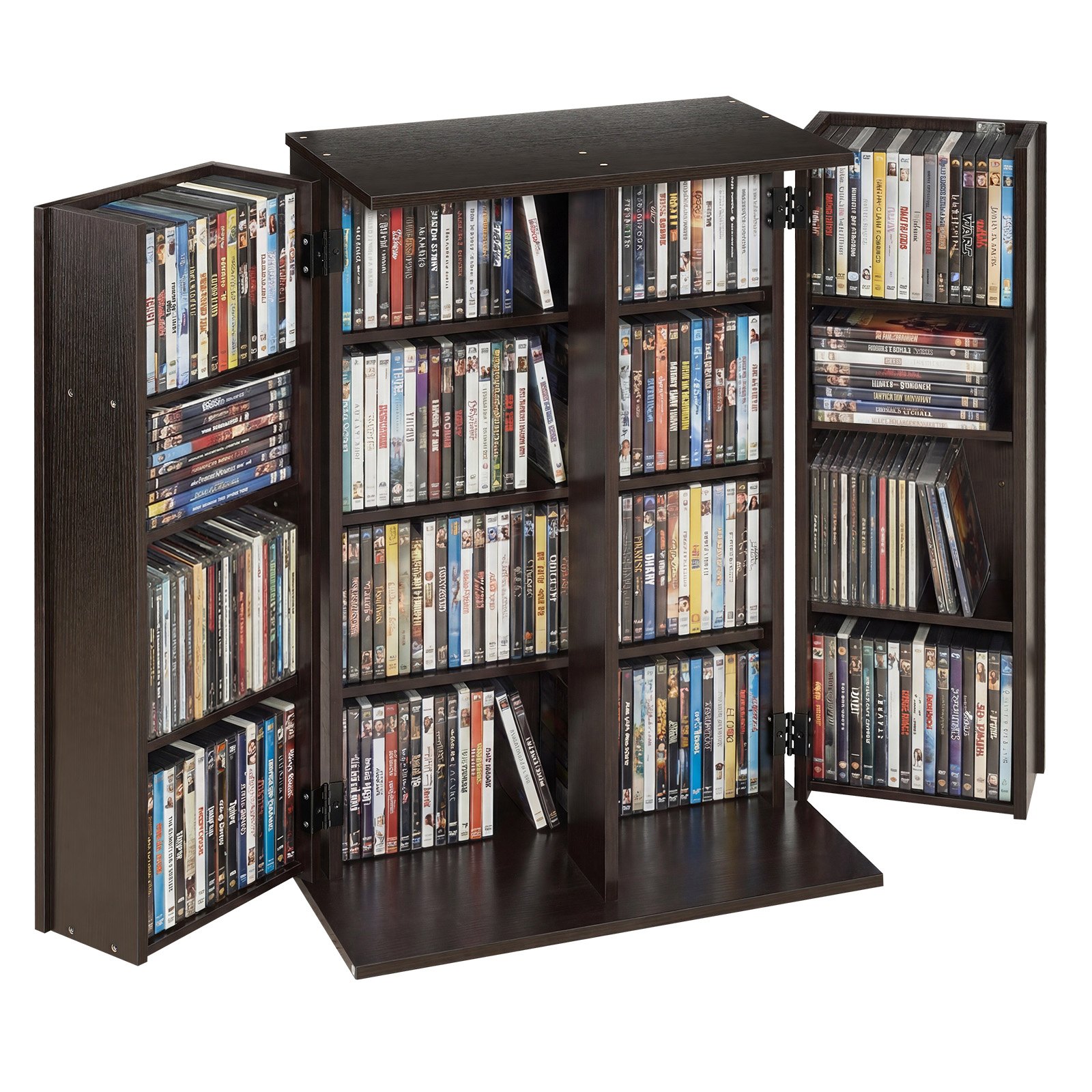 Półka na płyty DVD VEVOR, 4-poziomowa, 610 x 368 x 846 mm, szafka na płyty DVD, przechowywanie multimediów na płytach CD, DVD, książkach, grach, regał na płyty CD do salonu, biura domowego, studia nagrań, brązowa