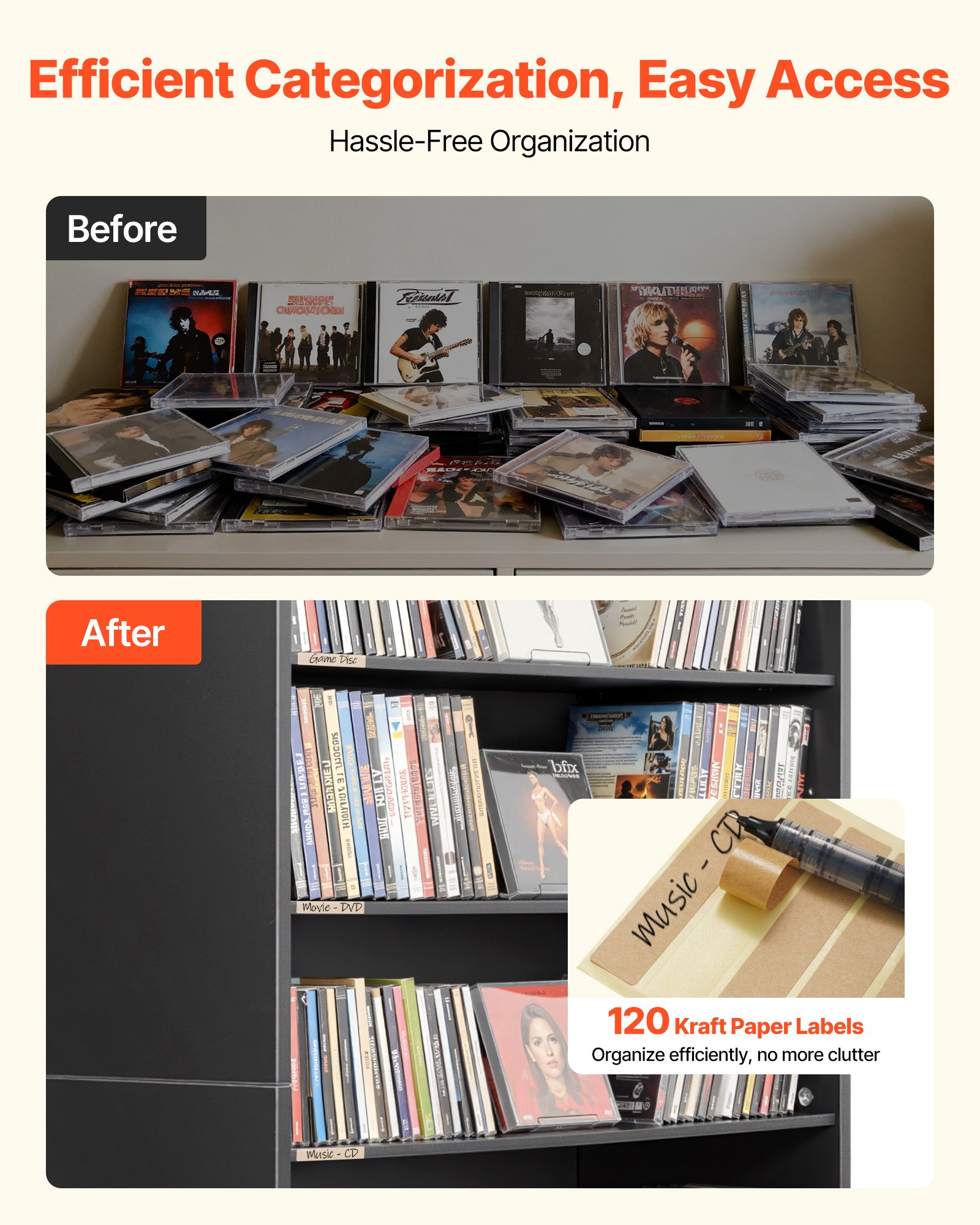 VEVOR Media Storage Cabinet, 7-Tier DVD Shelf Organizer, 70 x 30 x 140 cm Multimedia Storage Organizer for CDs, DVDs, Books and Games, CD Shelf for Living Room, Home Office, Recording Room