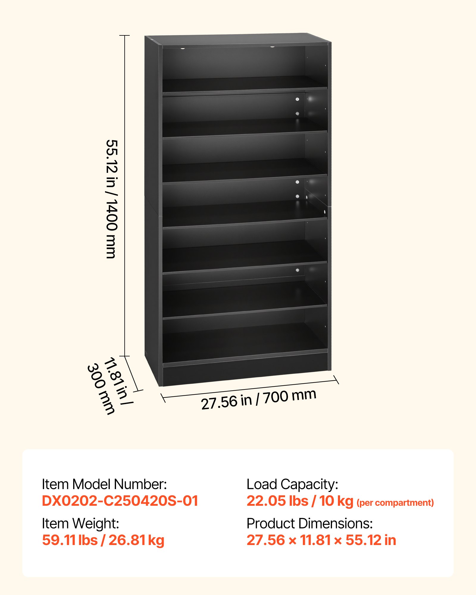 VEVOR Media Storage Cabinet, 7-Tier DVD Shelf Organizer, 70 x 30 x 140 cm Multimedia Storage Organizer for CDs, DVDs, Books and Games, CD Shelf for Living Room, Home Office, Recording Room