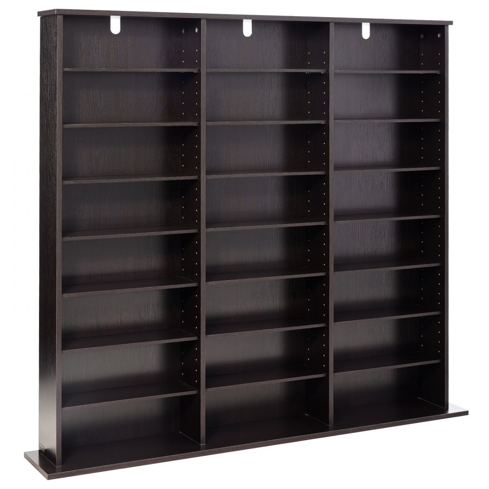 Półka na DVD VEVOR z 24 przegródkami (8 poziomów), półka na multimedia, wolnostojąca półka 142 x 22 x 130 cm, oszczędzająca miejsce półka do przechowywania płyt CD, DVD, książek, płyt z grami, regał na książki do salonu/biura domowego, brązowa